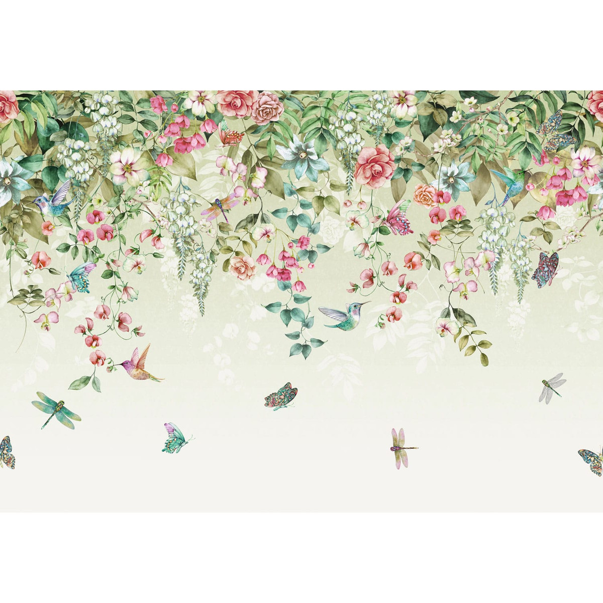 Papier peint panoramique sur mesure Ethereal Floral Viridis