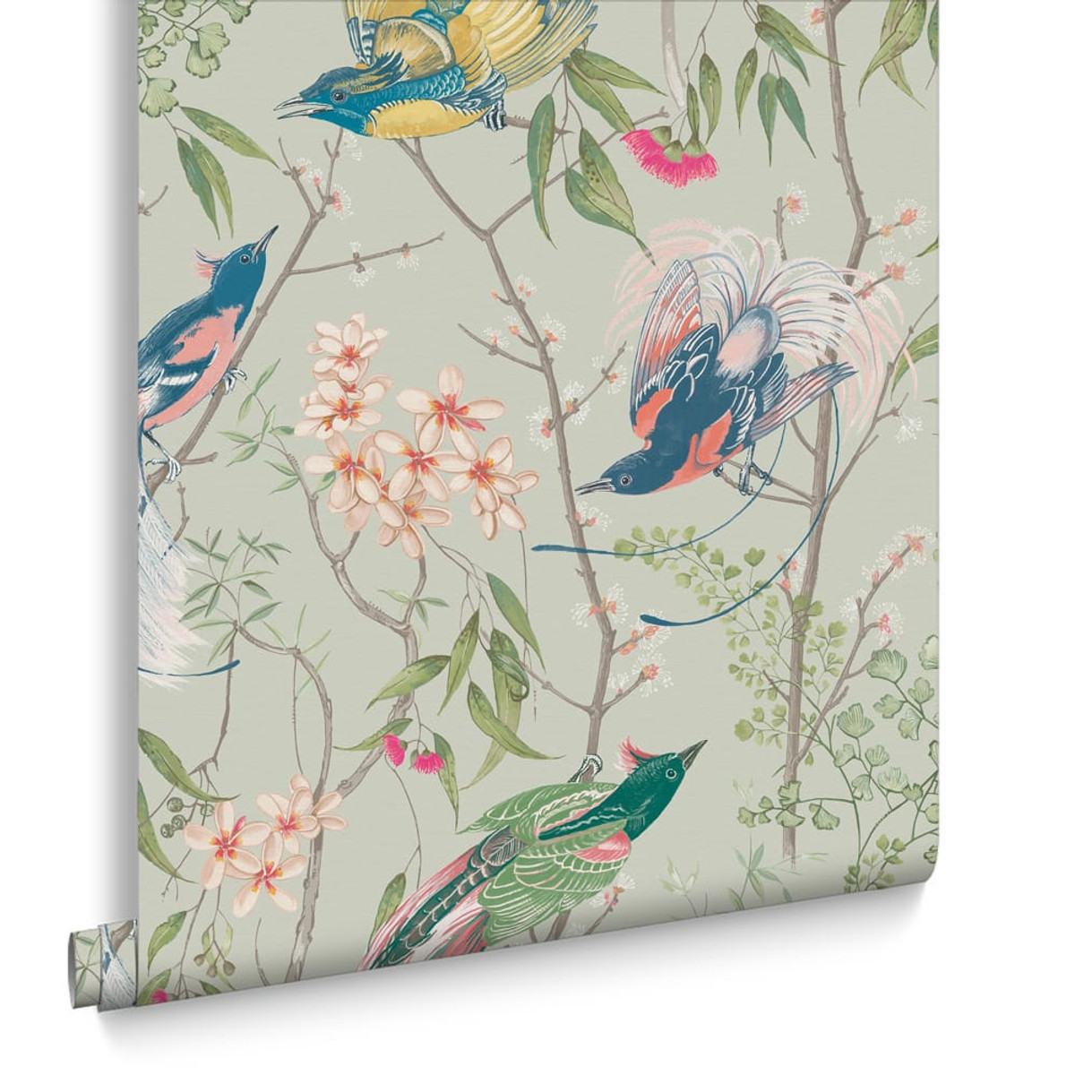 Clavering Birds Morning Sage Wallpaper