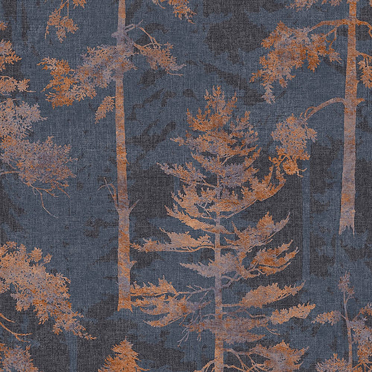 Norse Forest marineblauw en schorsgrijs behang