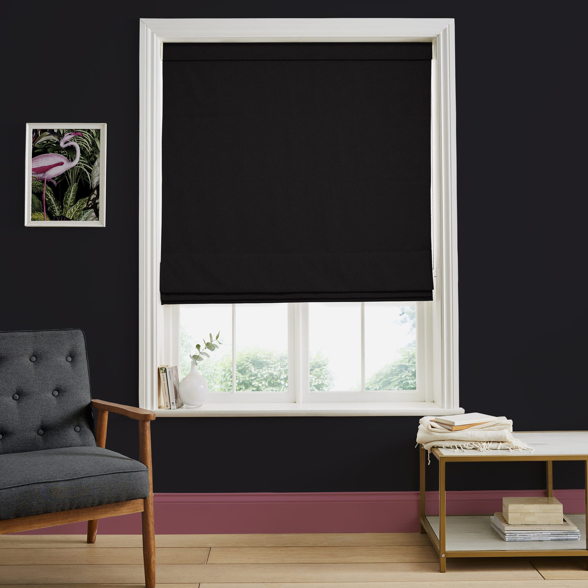 Dapple Black Roman Blind