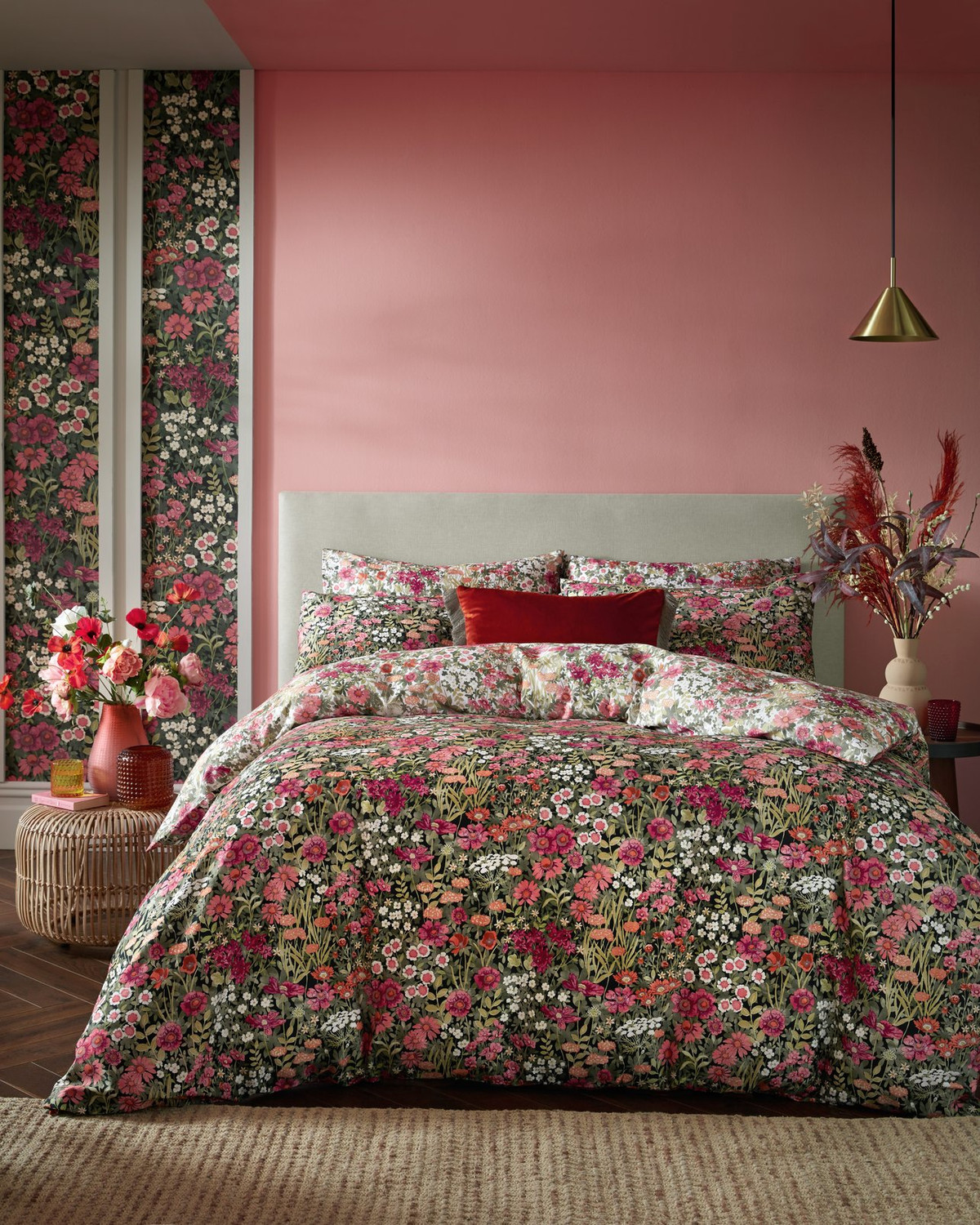 Wallflower Night Garden Black Duvet Cover Set - 124696_ROOMSET_ WALLFLOWER NIGHT GARDEN BLACK BED LINEN_01.jpg