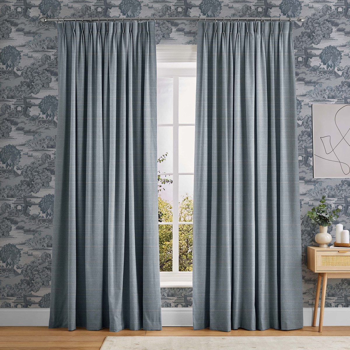Palm Dusky Blue Curtains