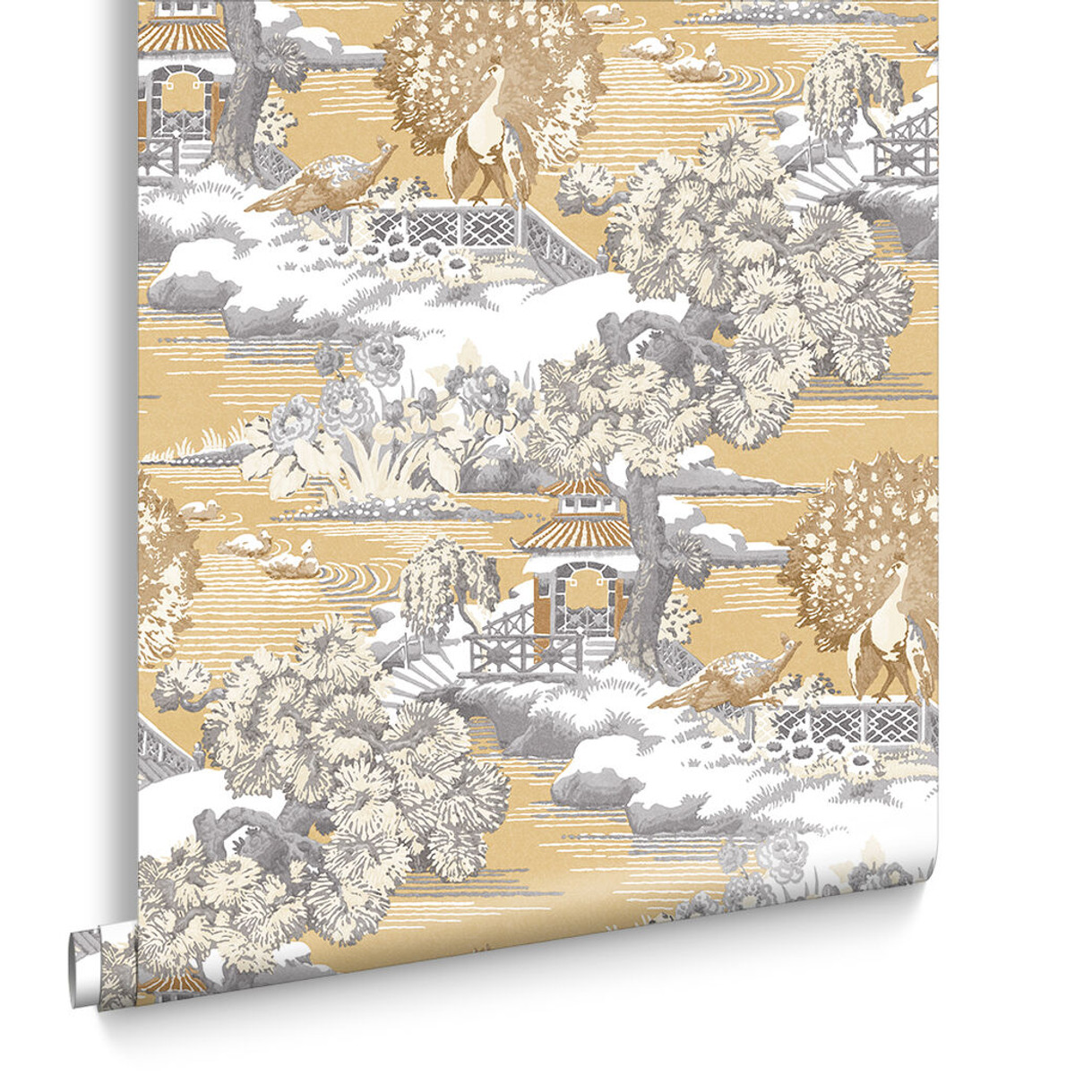 Edo Toile Mustard Wallpaper