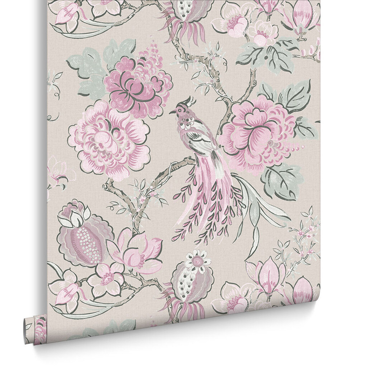 Chinoiserie Pink Linen Wallpaper