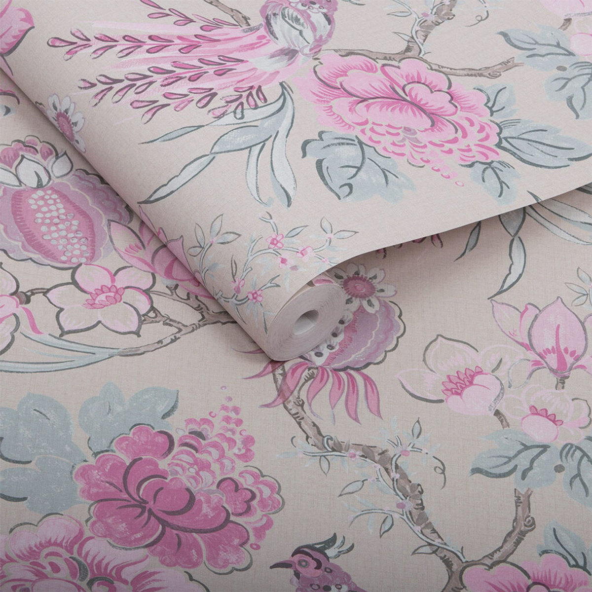 Chinoiserie Pink Linen Wallpaper