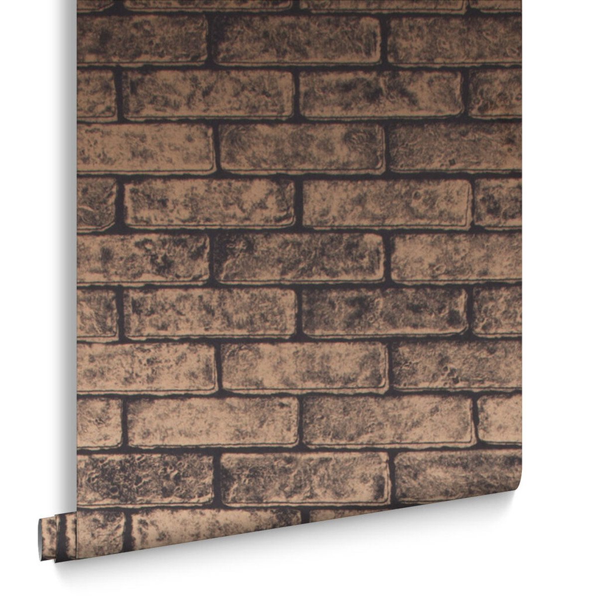 Metallic Brick Bronze Black Wallpaper