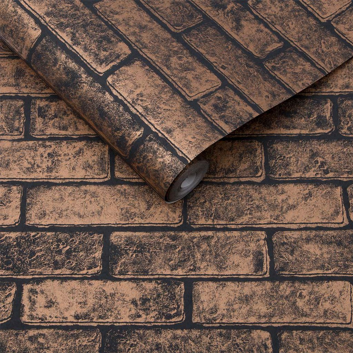 Metallic Brick Bronze Black Wallpaper