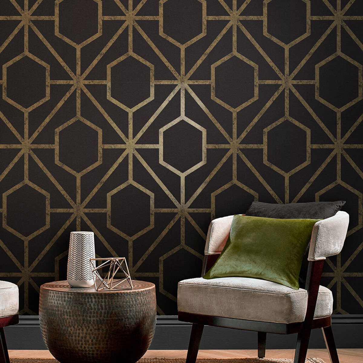 Wallpaper 3D Mural Abstract Geometric Black Gold India  Ubuy