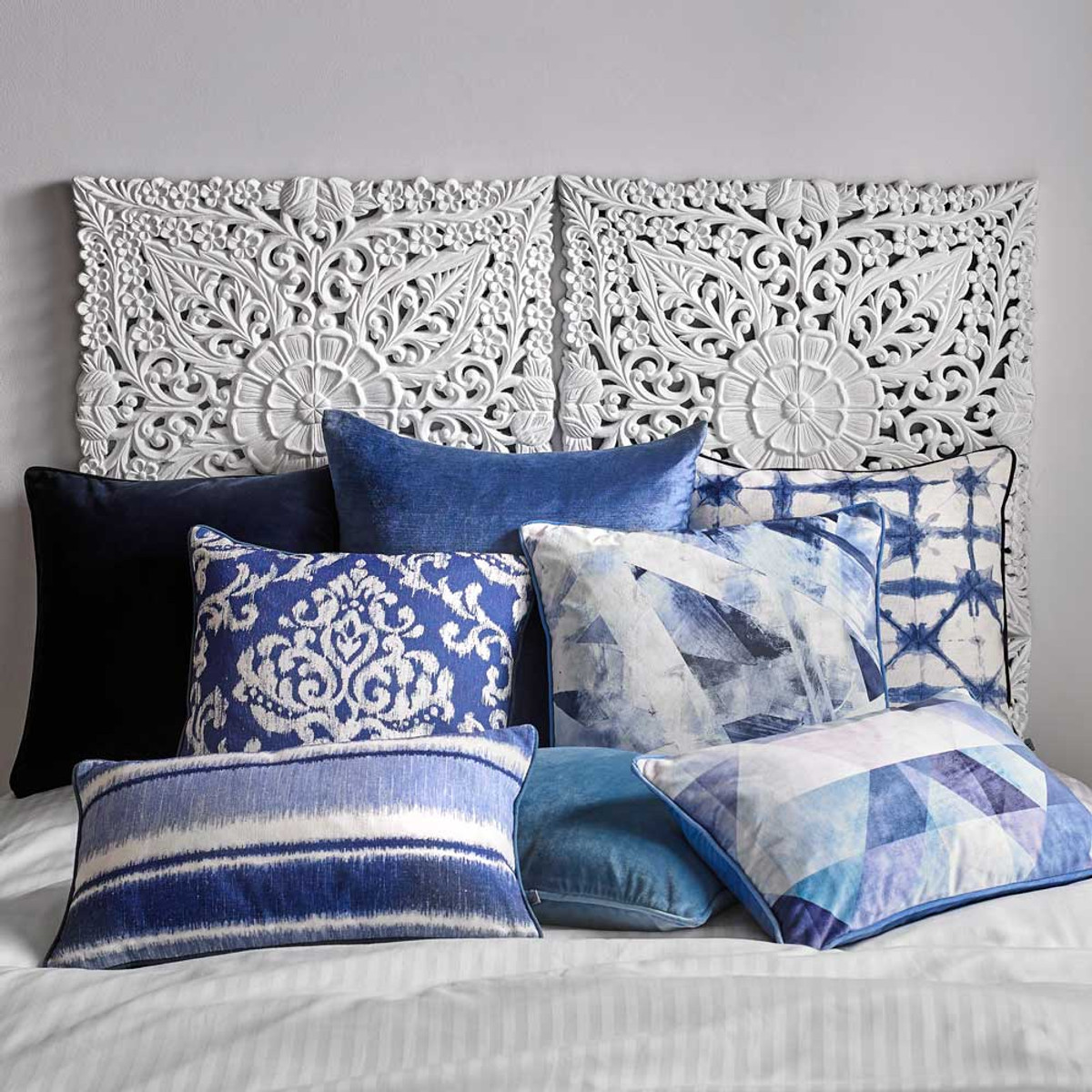 Ikat Stripe Blue Cushion