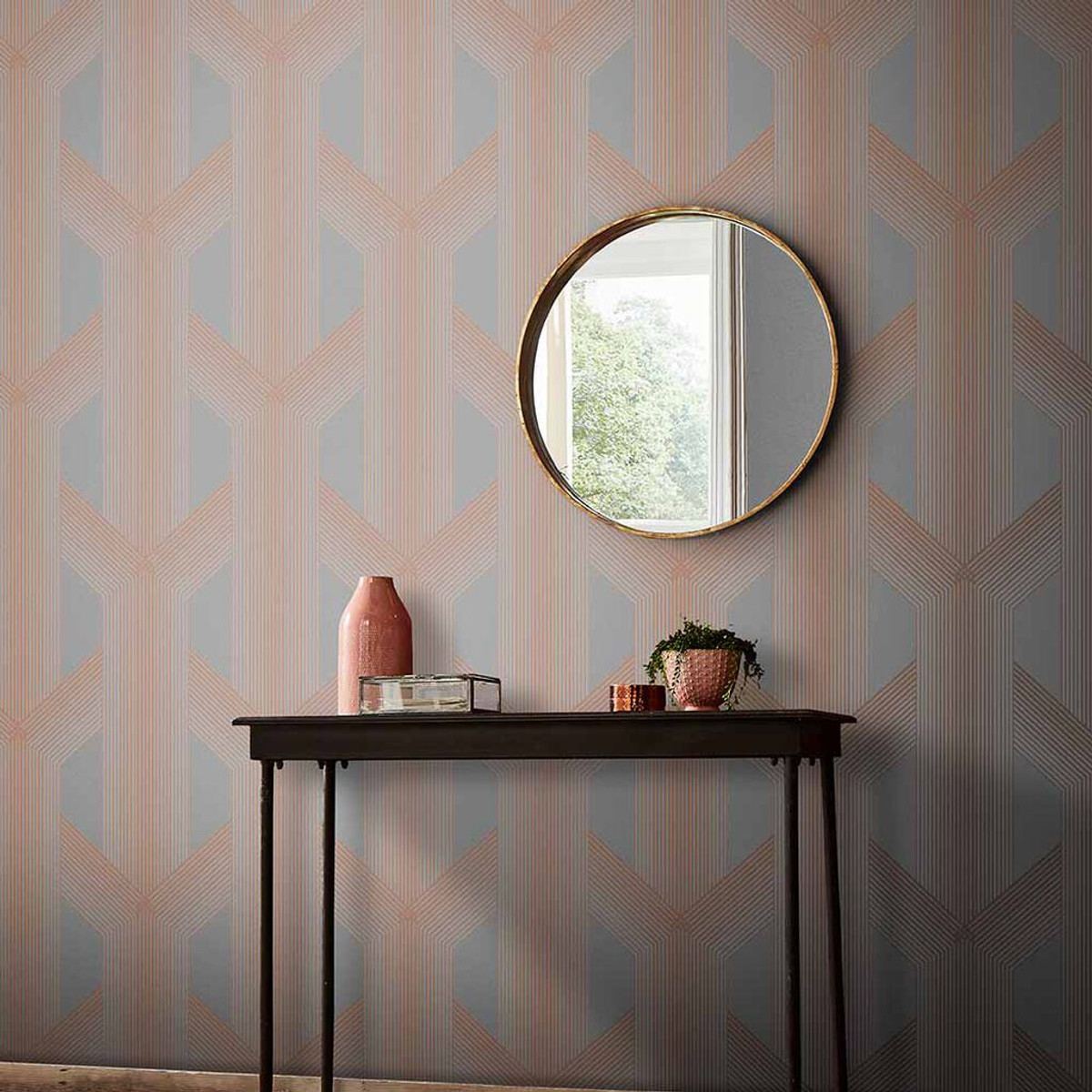 Lagom Geo Grey & Rose Gold Wallpaper Grey Wallpaper Graham & Brown