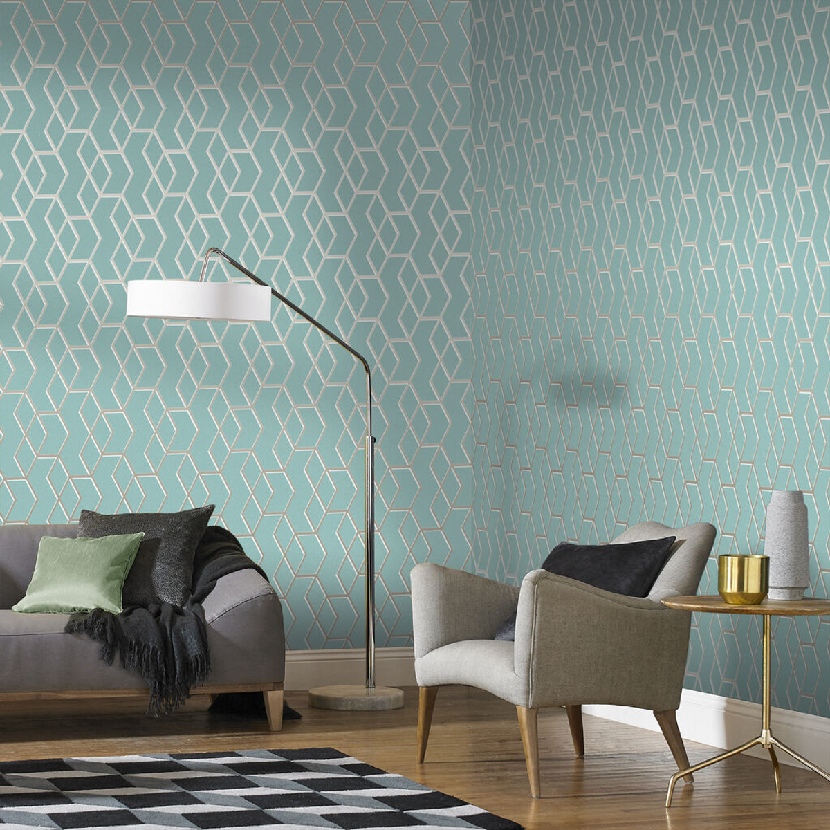 Archetype Mint & White Gold Wallpaper