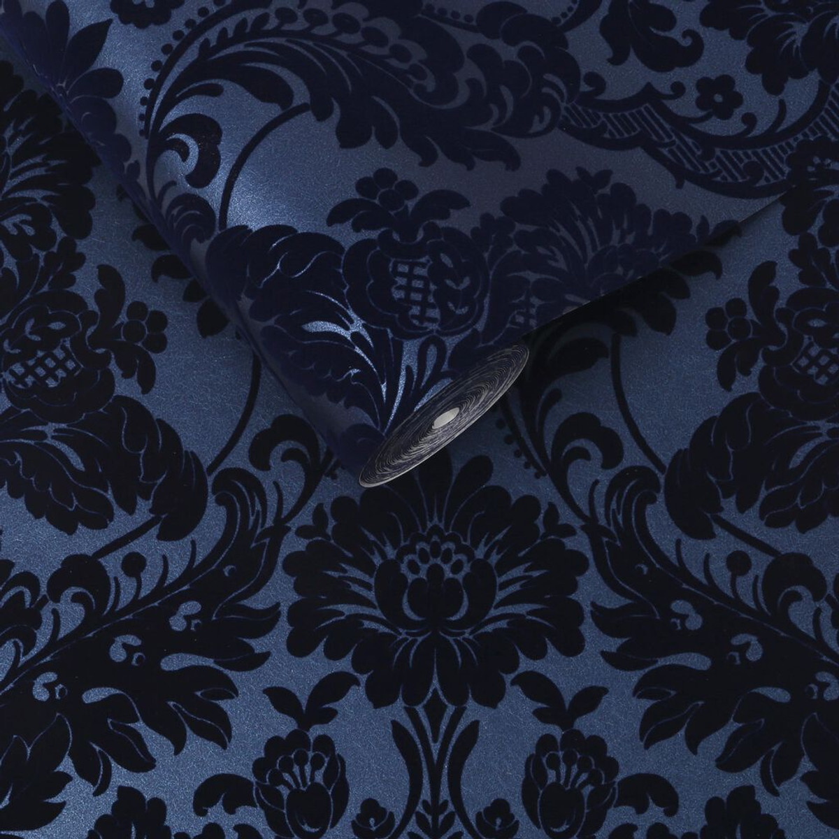 Gothic Damask Flock Cobalt Wallpaper