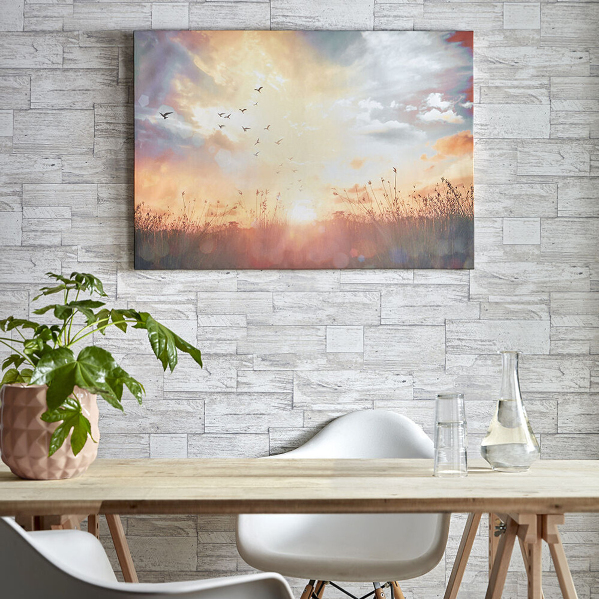 Serene Sunset Meadow Printed Canvas Wall Art