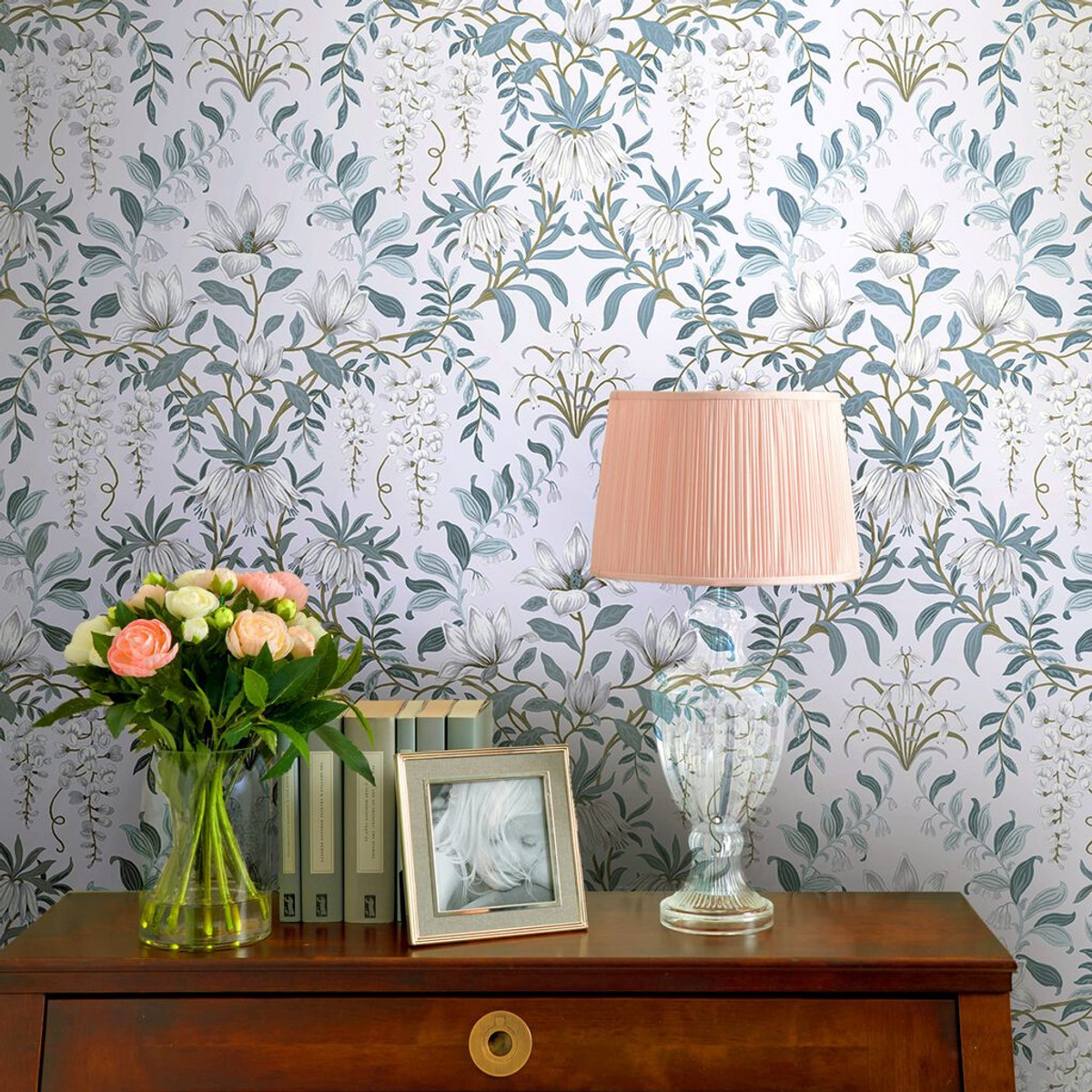 Laura Ashley Parterre Off White & Seaspray Wallpaper