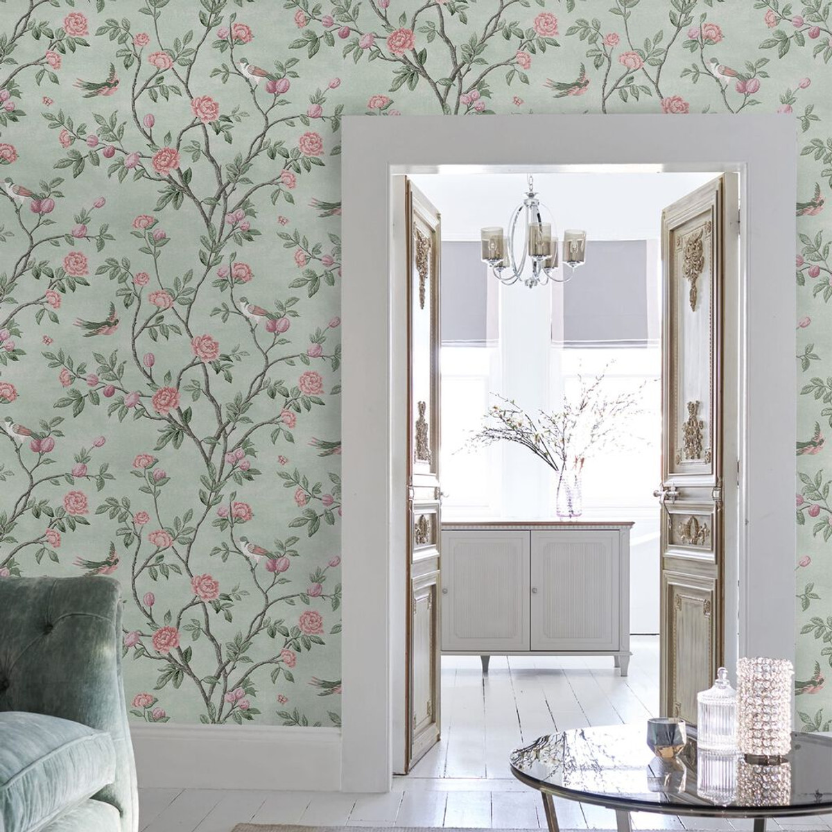 laura ashley eglantine eau de nil wallpaper