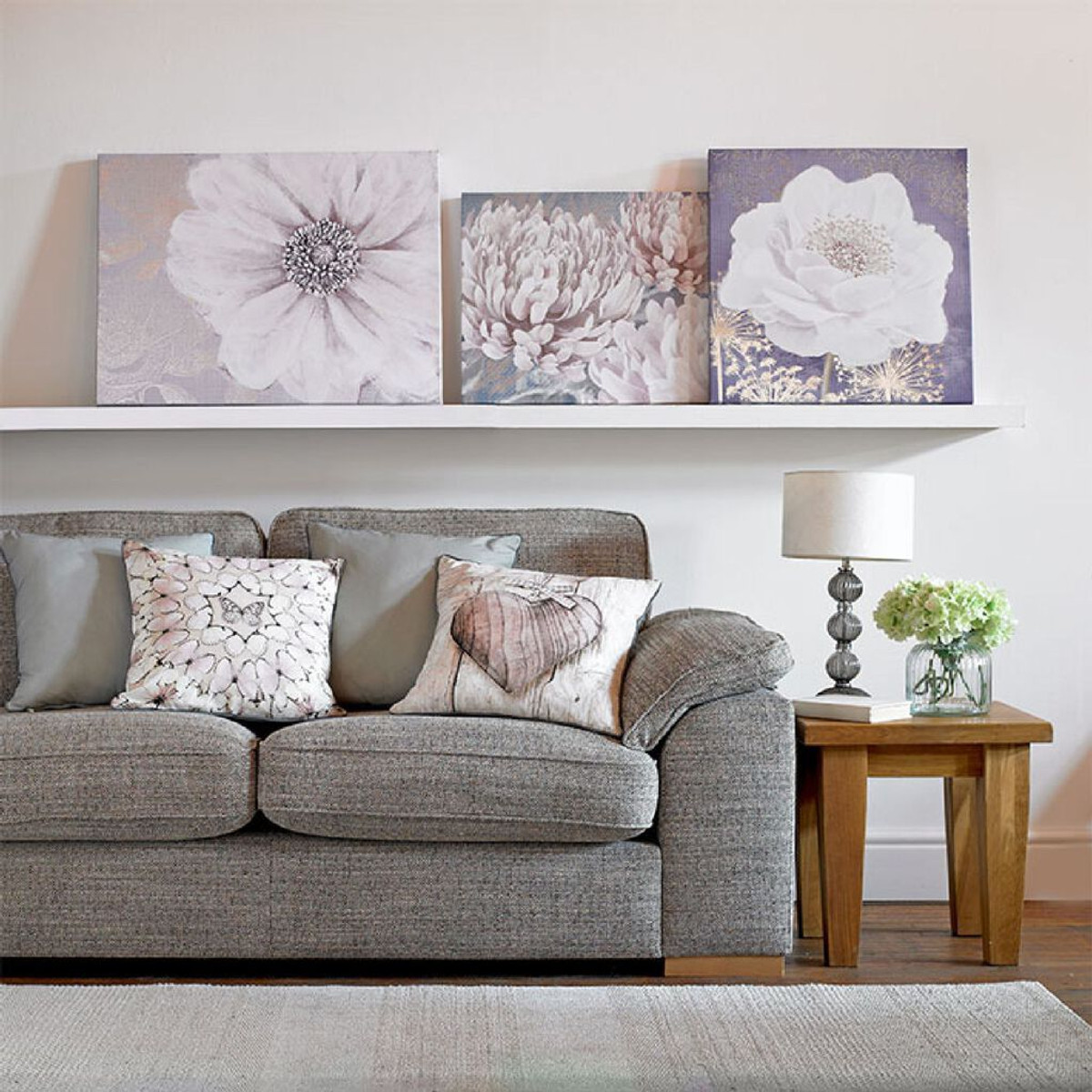 grey bloom printed canvas wall art