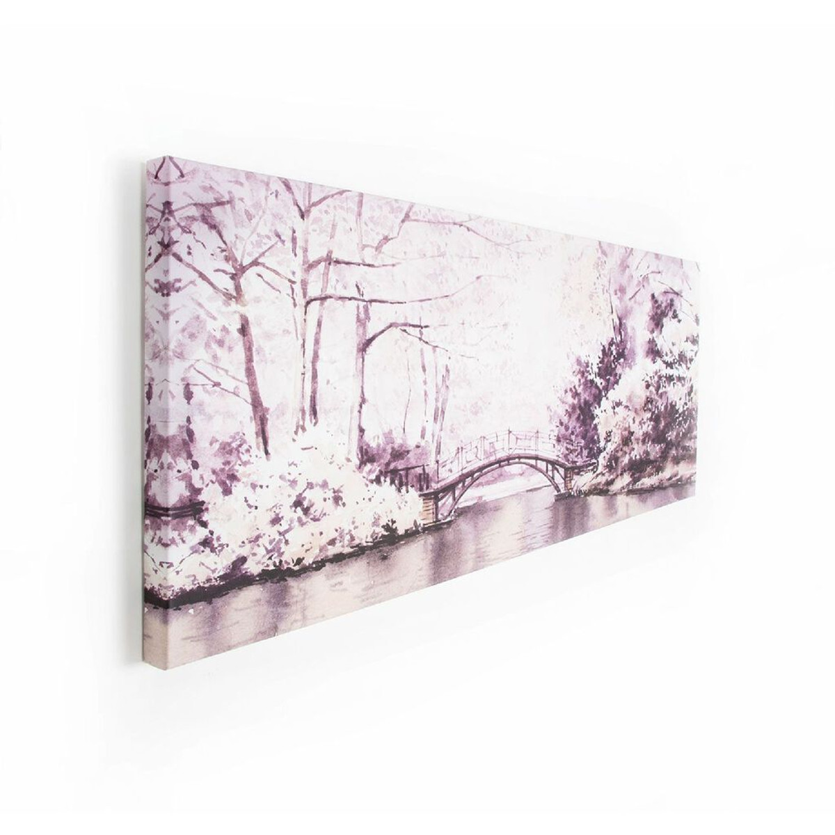 watercolour forest bridge printed canvas wall art