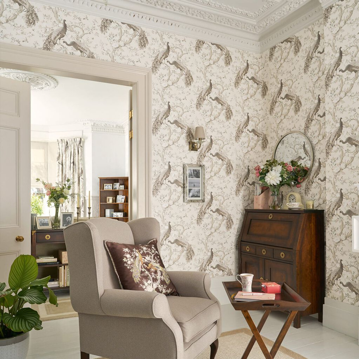 laura ashley belvedere soft truffle wallpaper