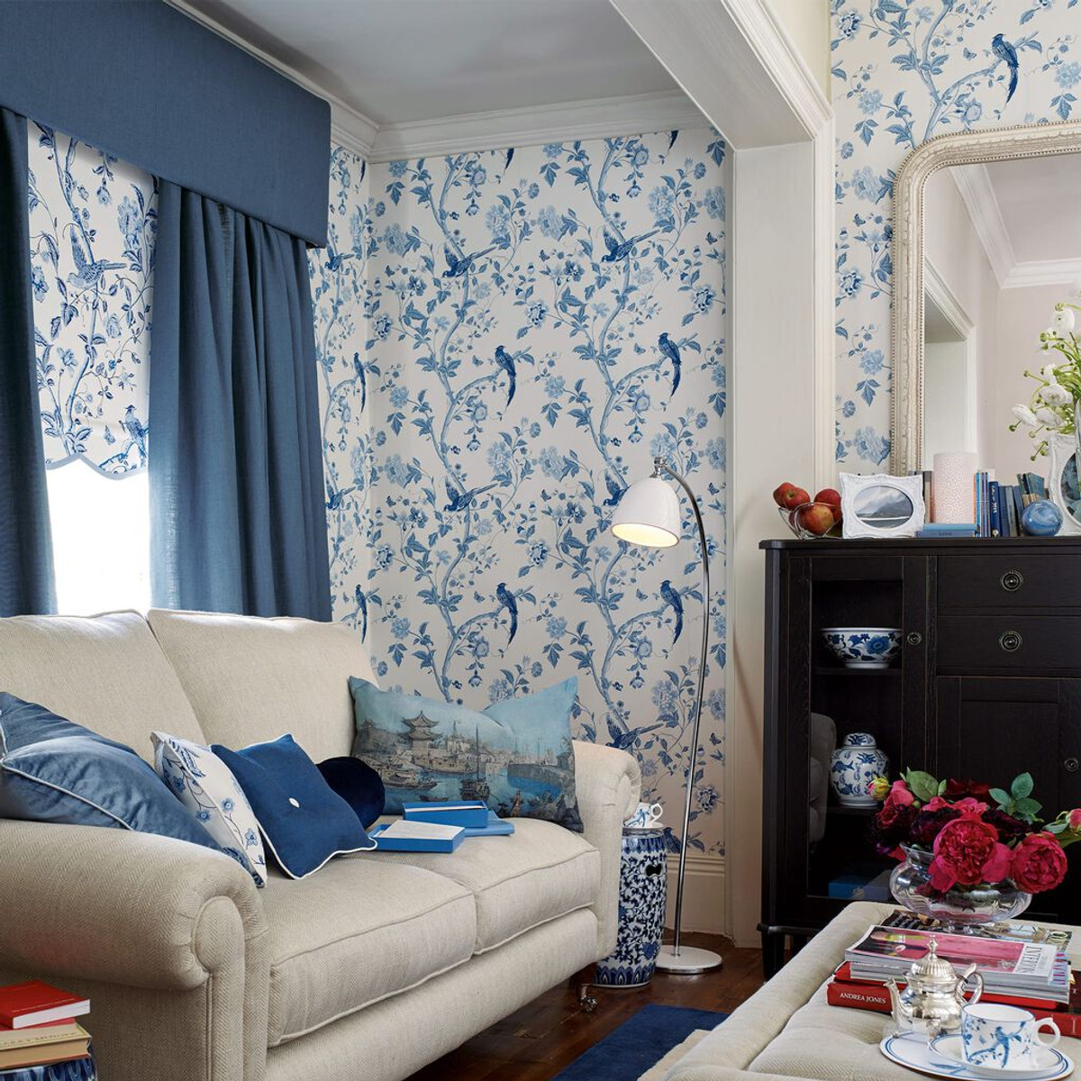 laura ashley summer palace royal blue wallpaper