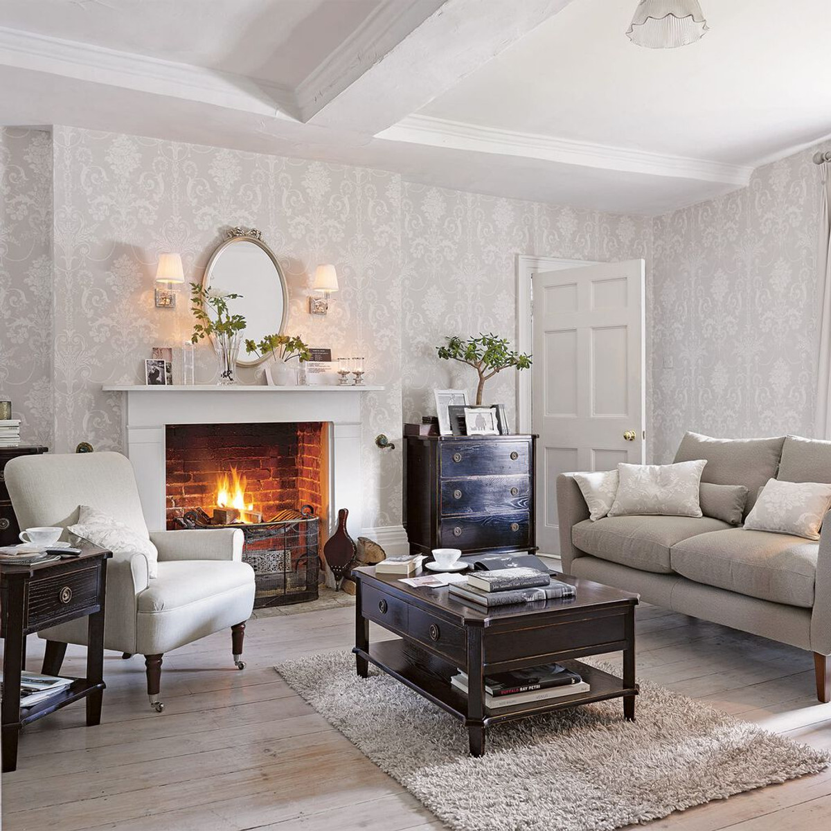 Josette White & Dove Grey Wallpaper | Laura Ashley Wallpaper | Wallpaper It