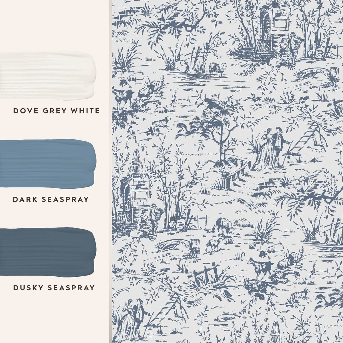Laura Ashley Toile de Jouy Dark Seaspray Blue Wallpaper