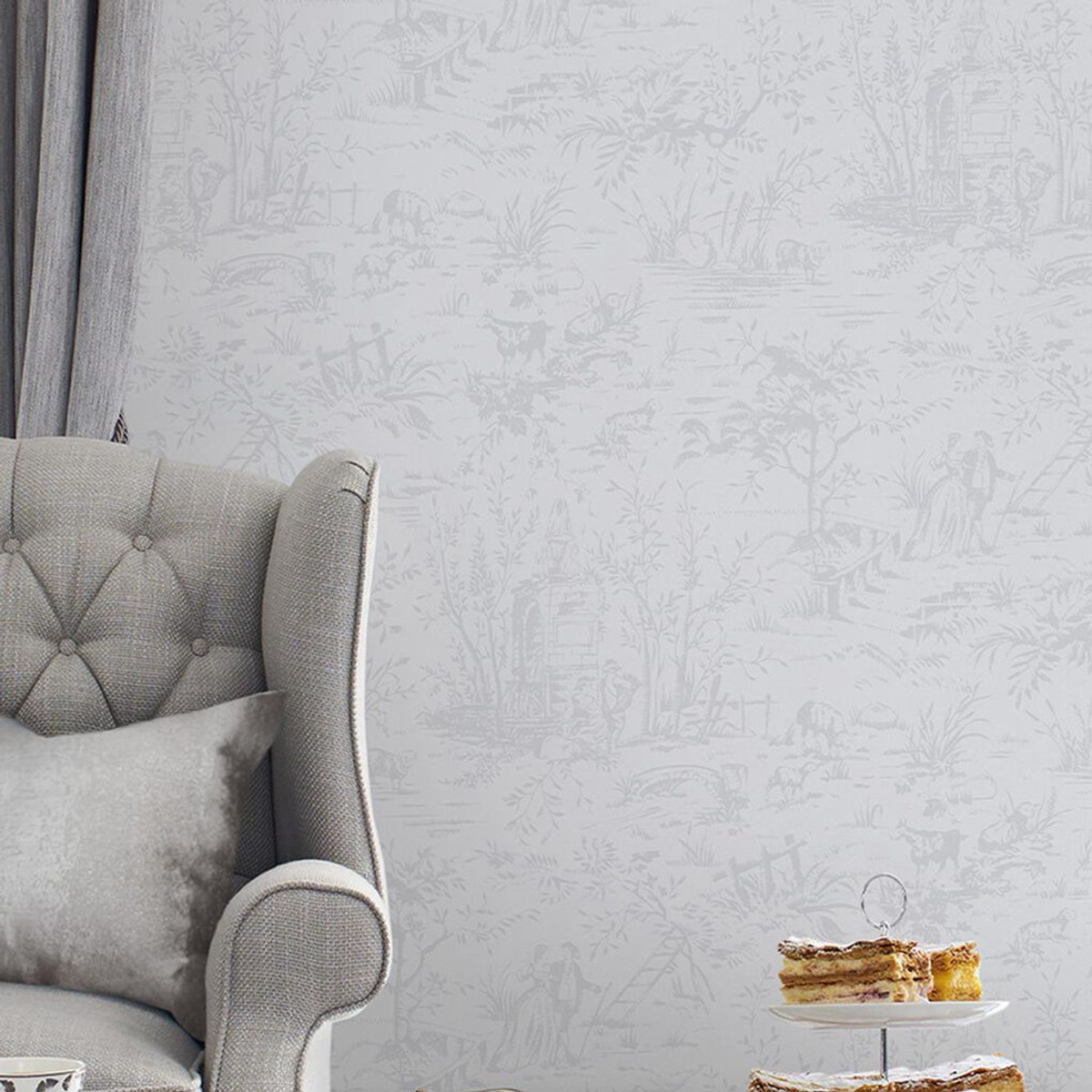 laura ashley toile de jouy sugared grey wallpaper