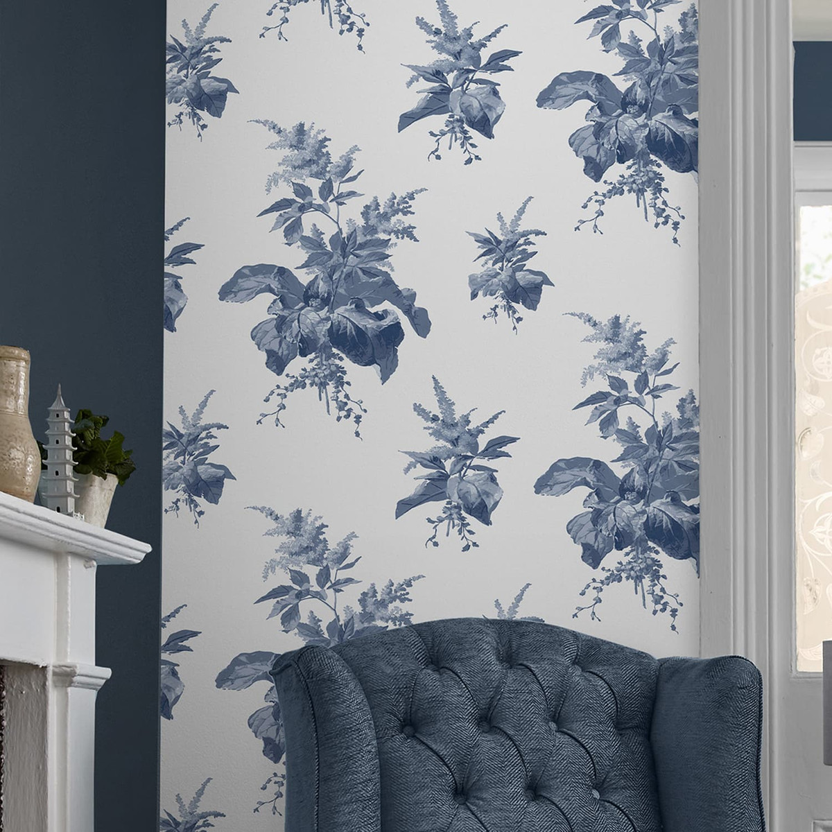 Laura Ashley Narberth Midnight Seaspray Blue Wallpaper