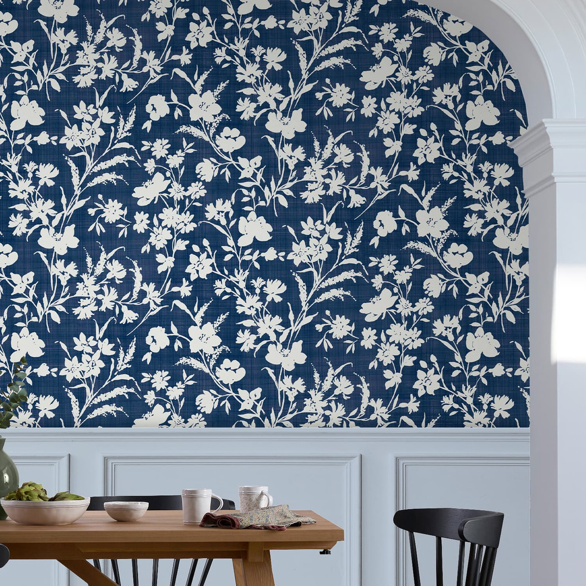 Laura Ashley Rye Midnight Seaspray Blue Wallpaper