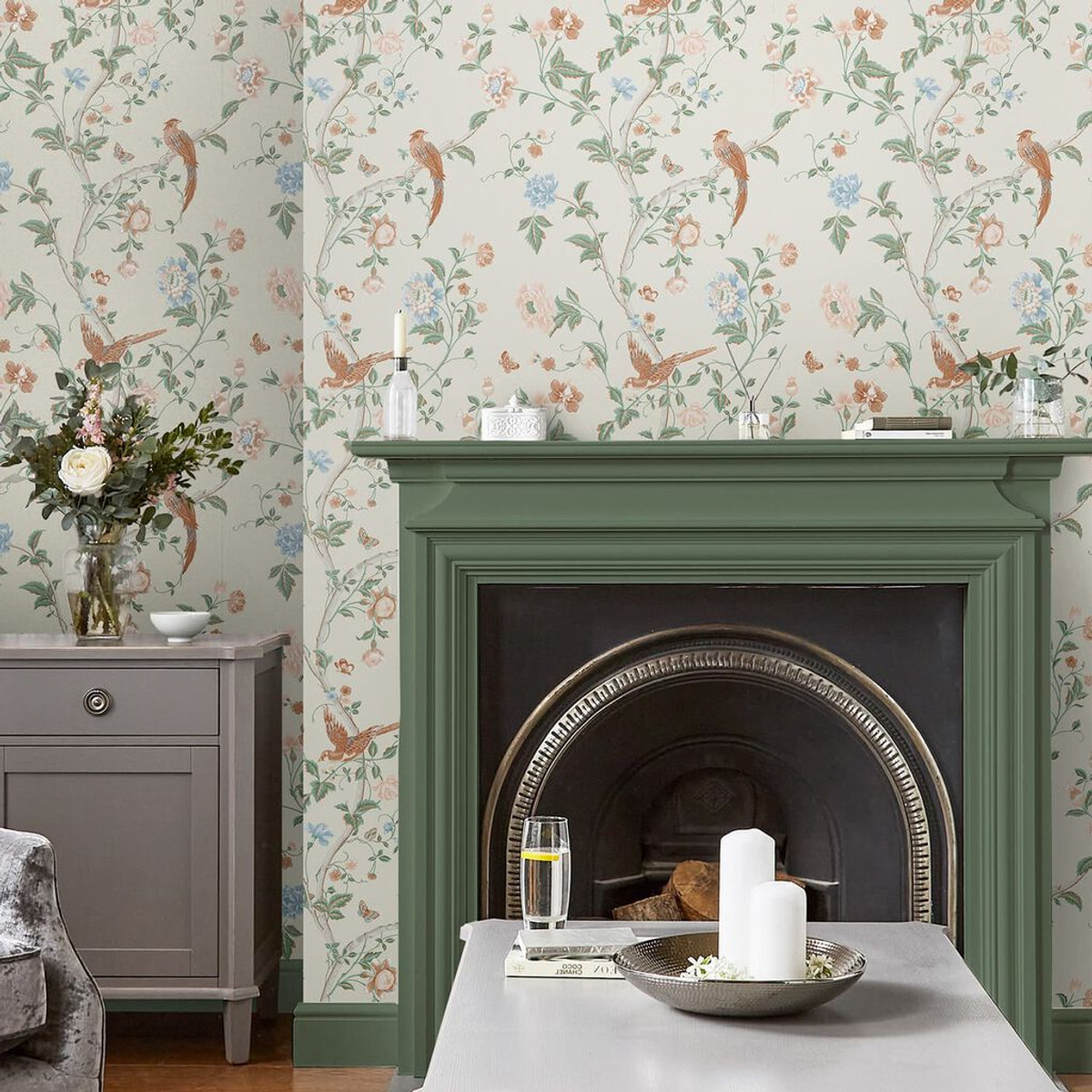 Laura Ashley Summer Palace Sage and Apricot Wallpaper