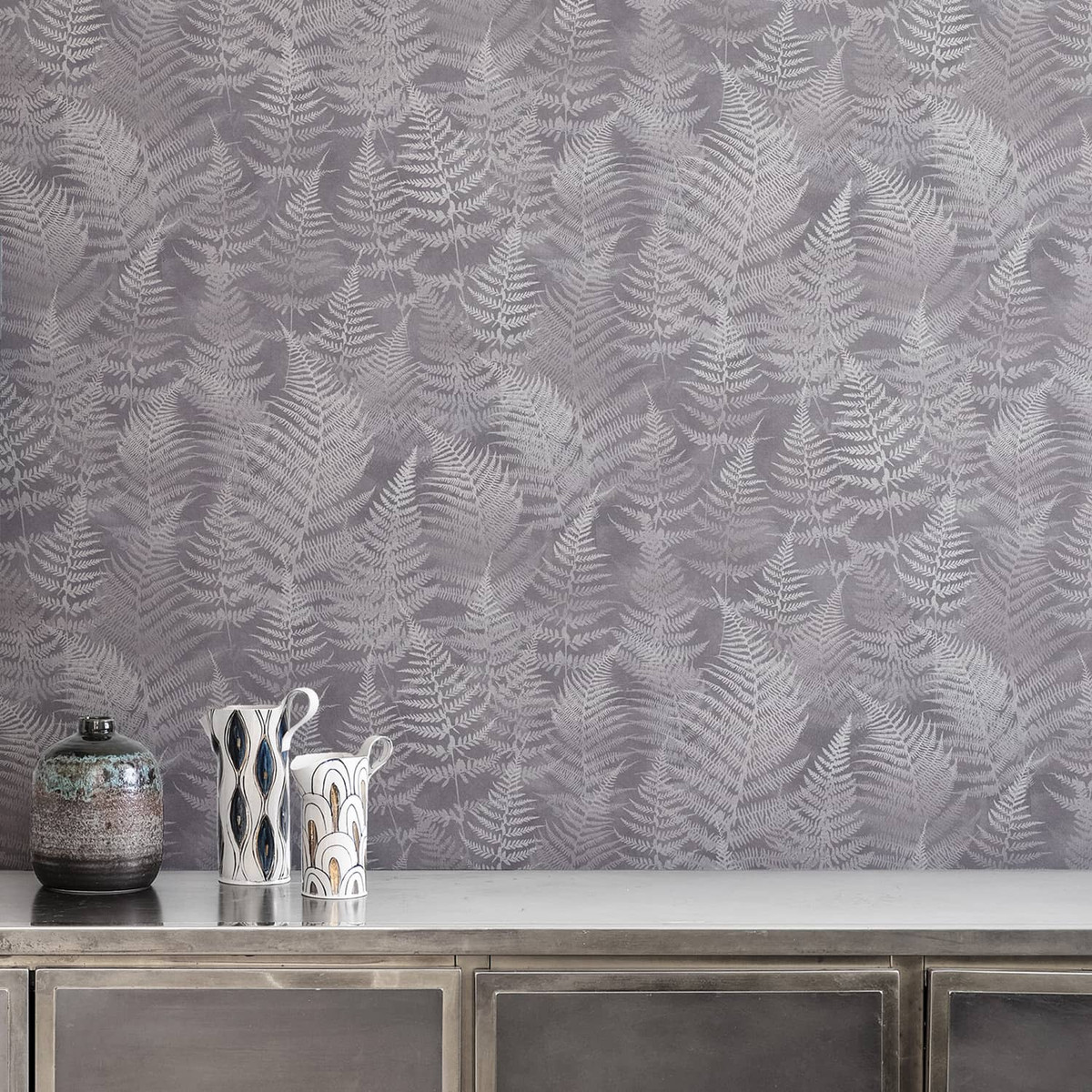 Woodland Fern Pewter Wallpaper