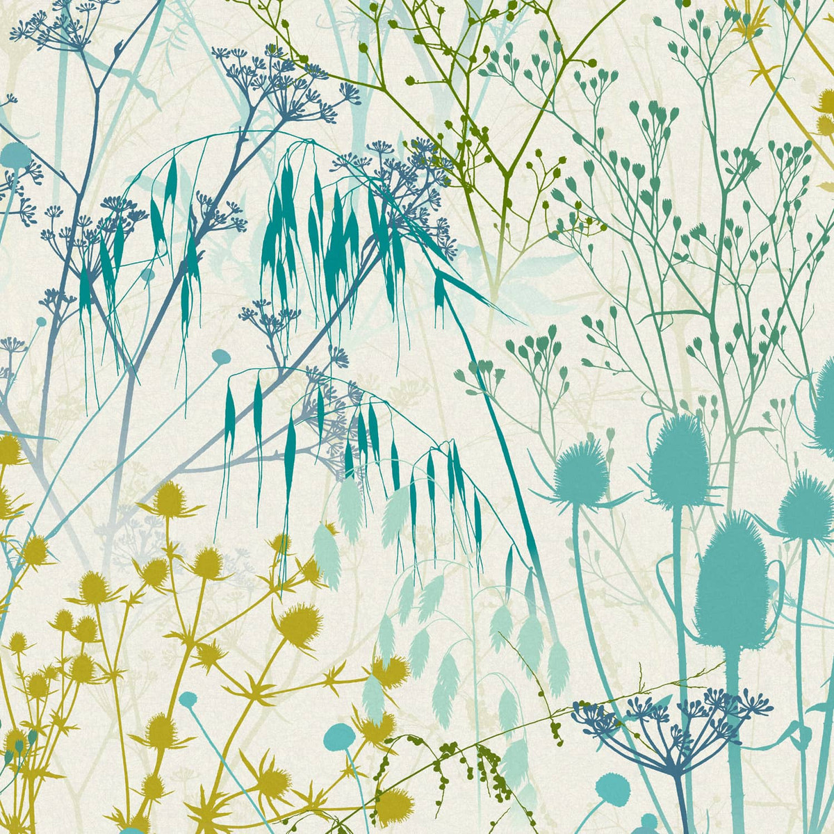 Papier Peint Summer Border Vert-de-gris