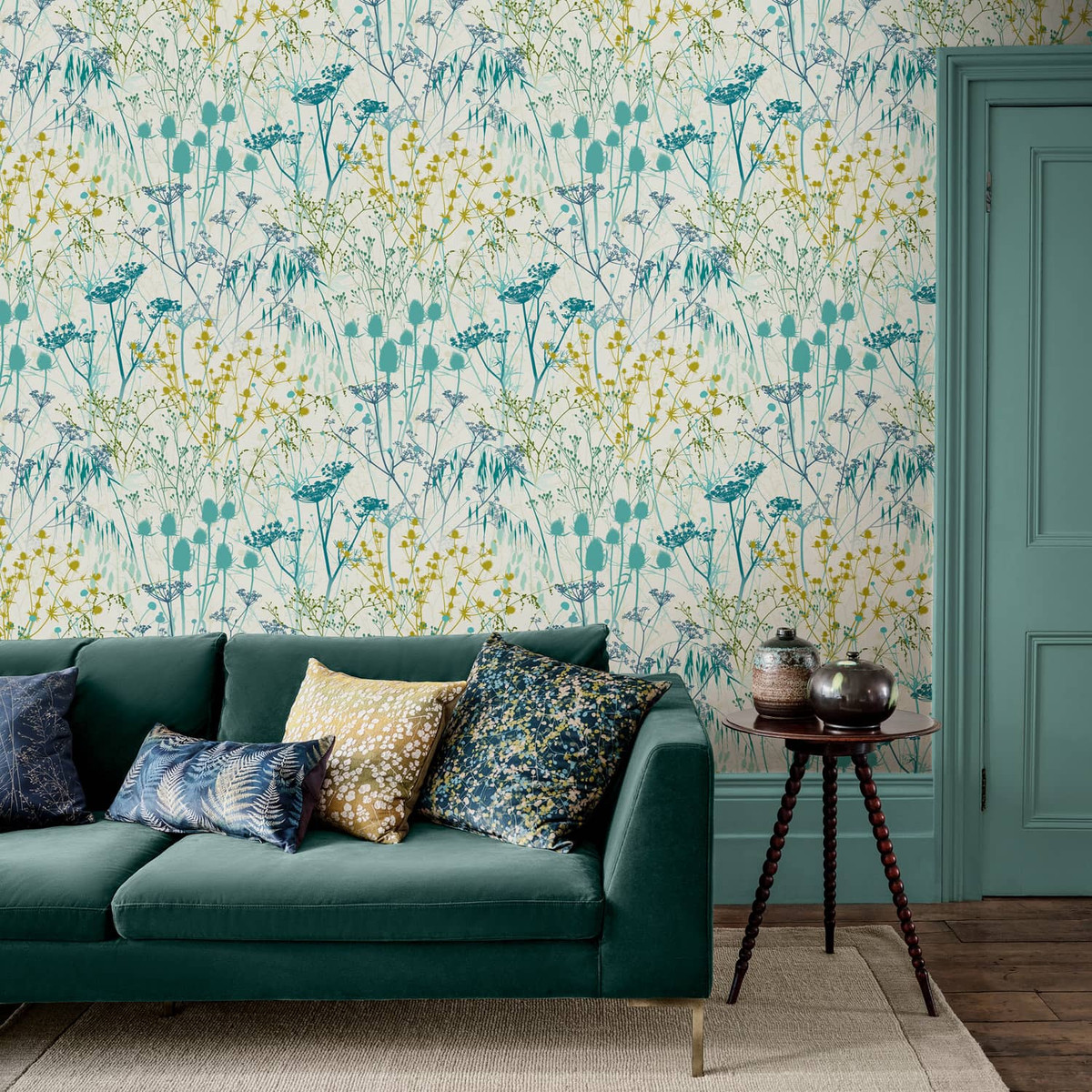 Summer Border Verdigris Wallpaper by Clarissa Hulse