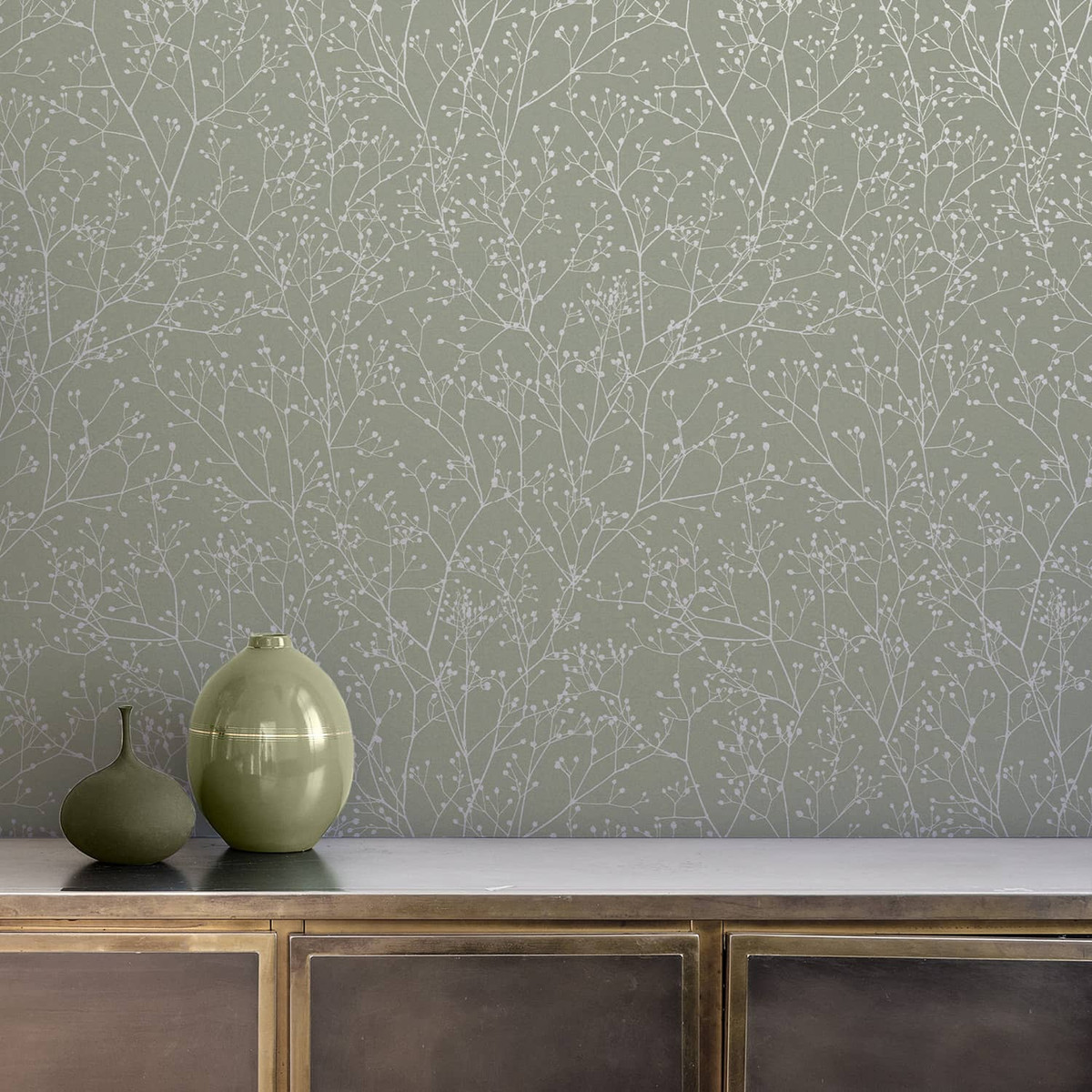 Gypsophila Spring Green and Silver Wallpaper