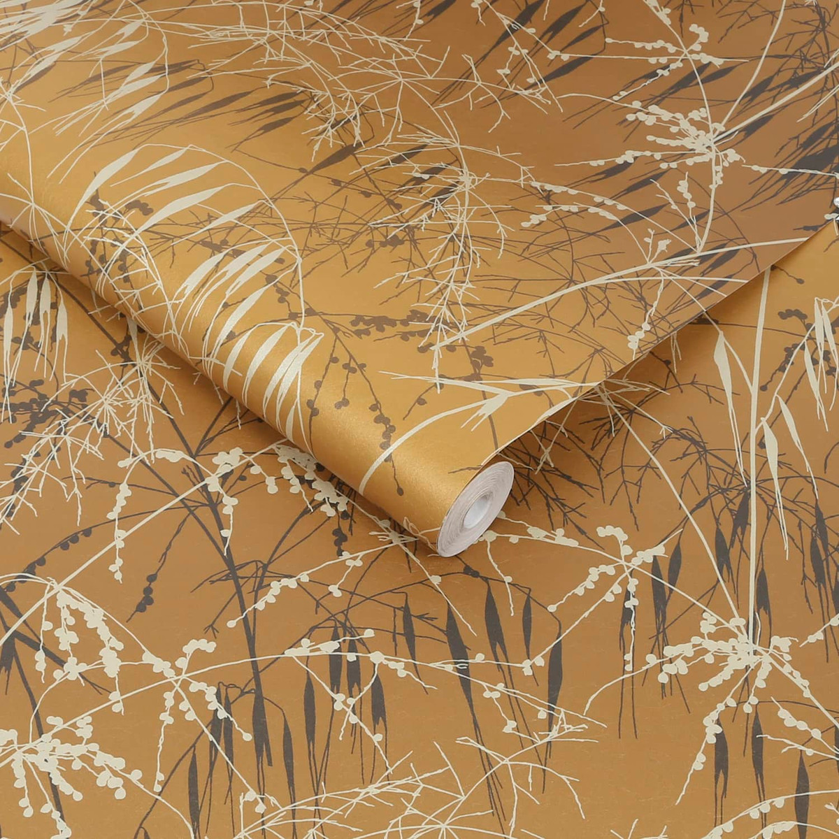 Papier Peint Meadow Grass Ocre Jaune et Or Doux