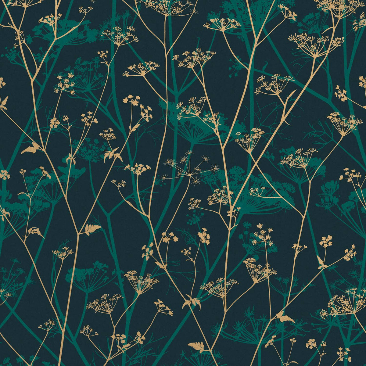 Wild Chervil Kingfisher and Gold Wallpaper