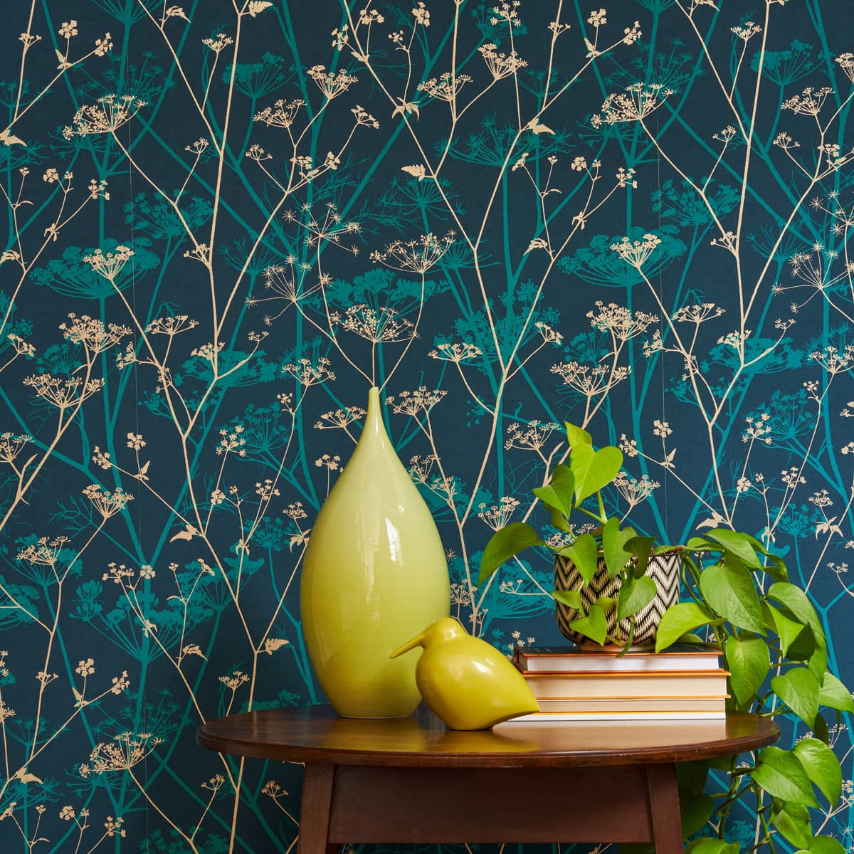 Wild Chervil Kingfisher & gold Wallpaper