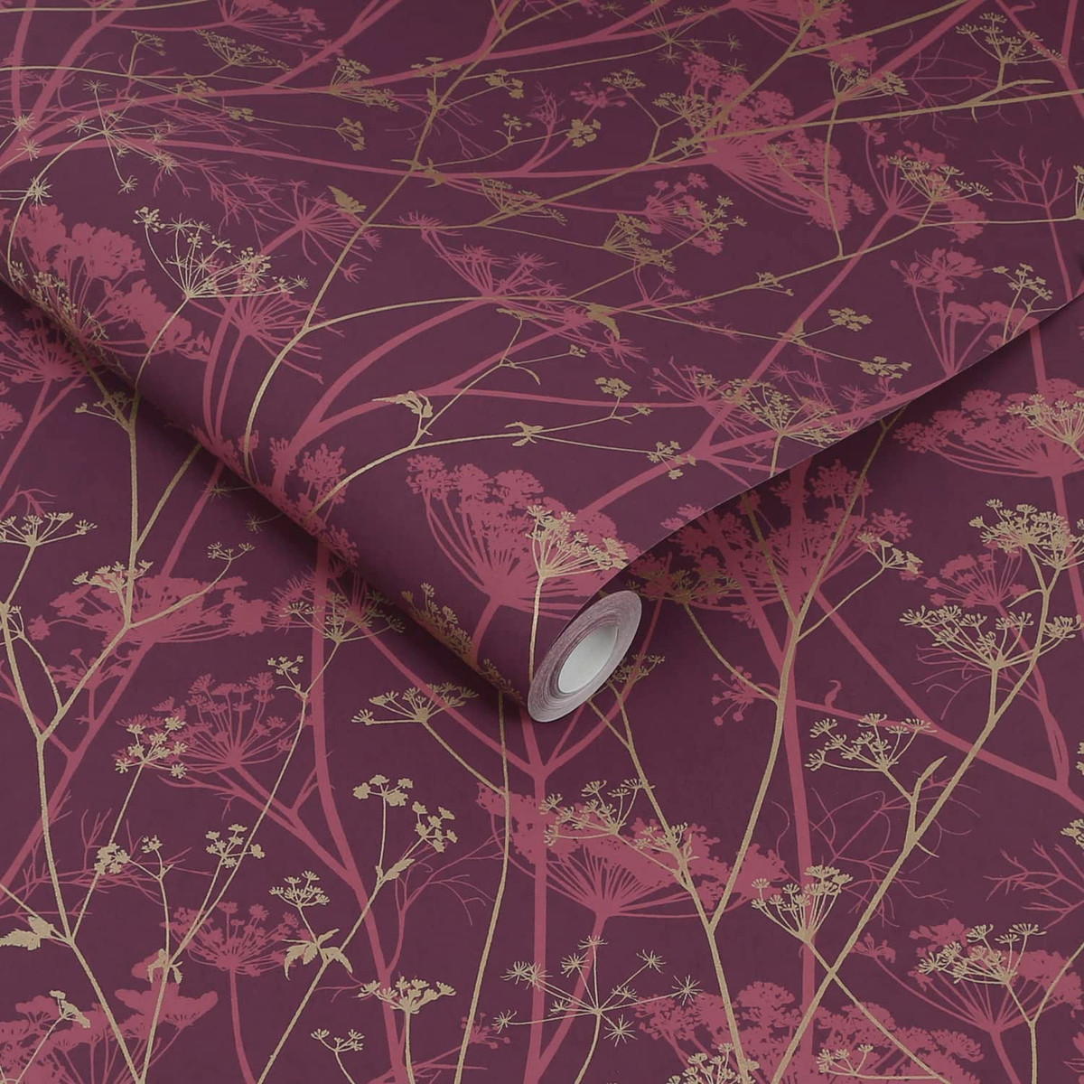 Wild Chervil Damson & Gold Wallpaper by Clarissa Hulse