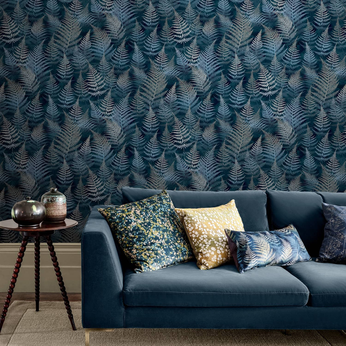 Woodland Fern French Navy Wallpaper