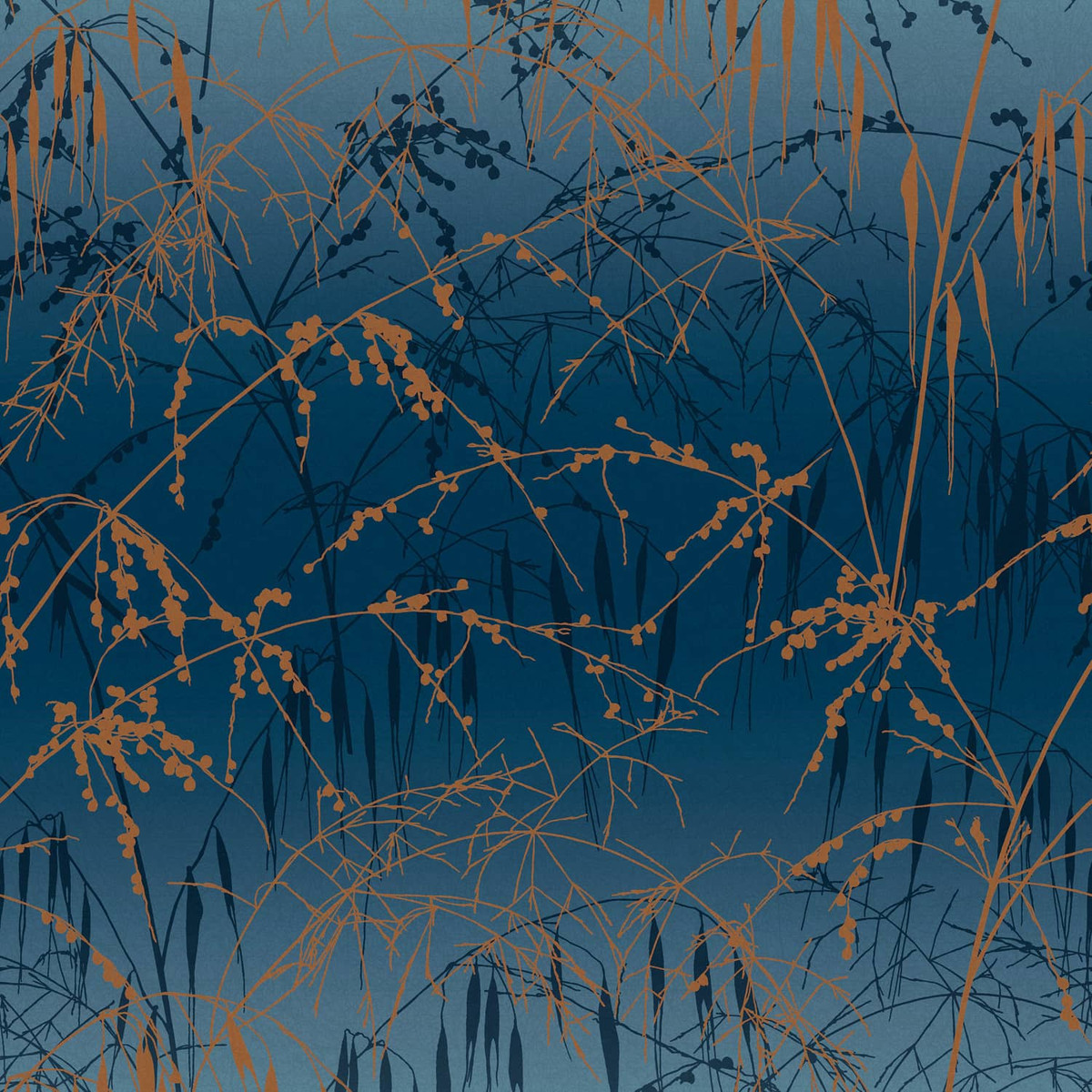 Papier Peint Meadow Grass Bleu Marine et Cuivre