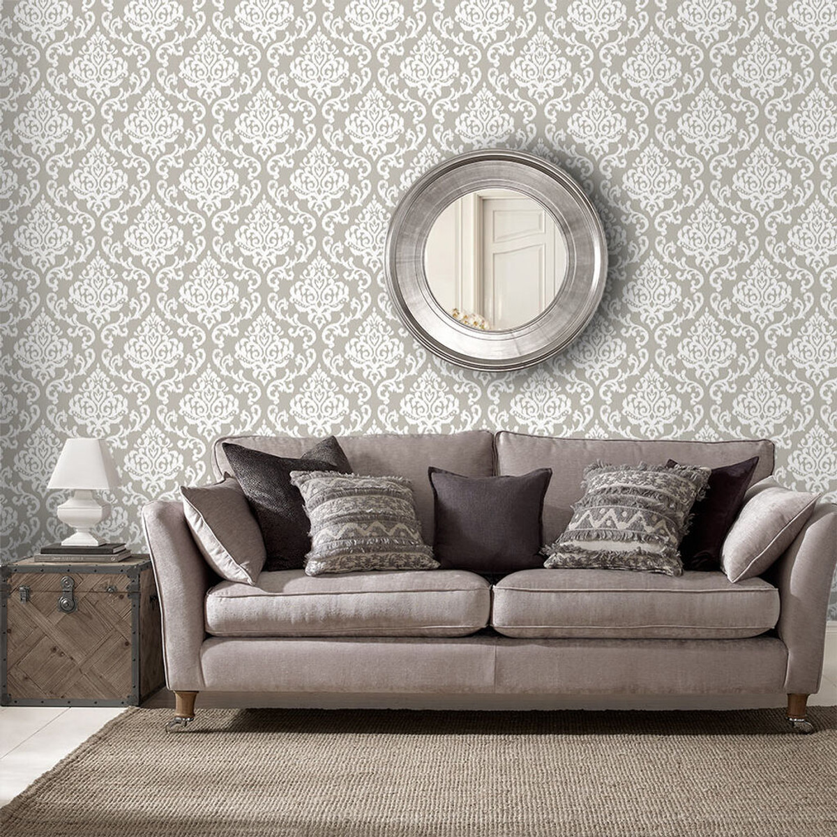 Indian Ink Damask Stone Wallpaper