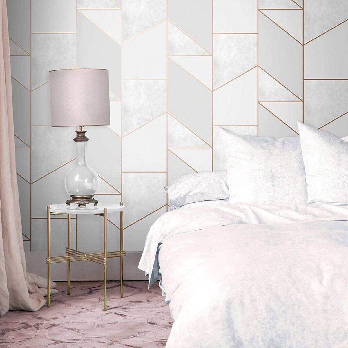 Colour Block Geo Grey & Rose Gold Wallpaper