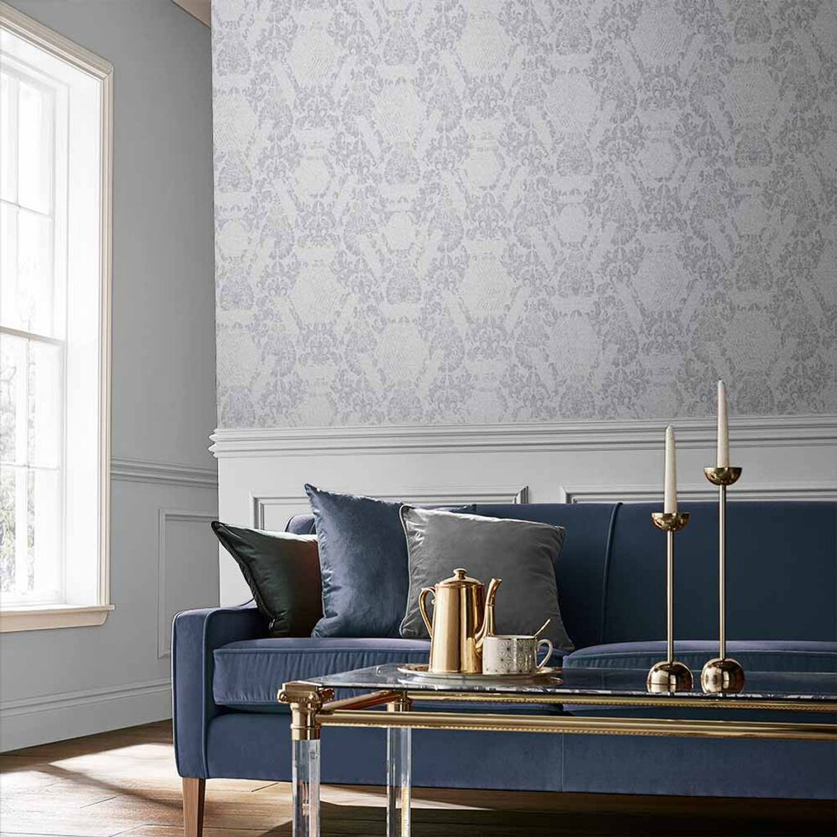 Geo Damask Mist Wallpaper