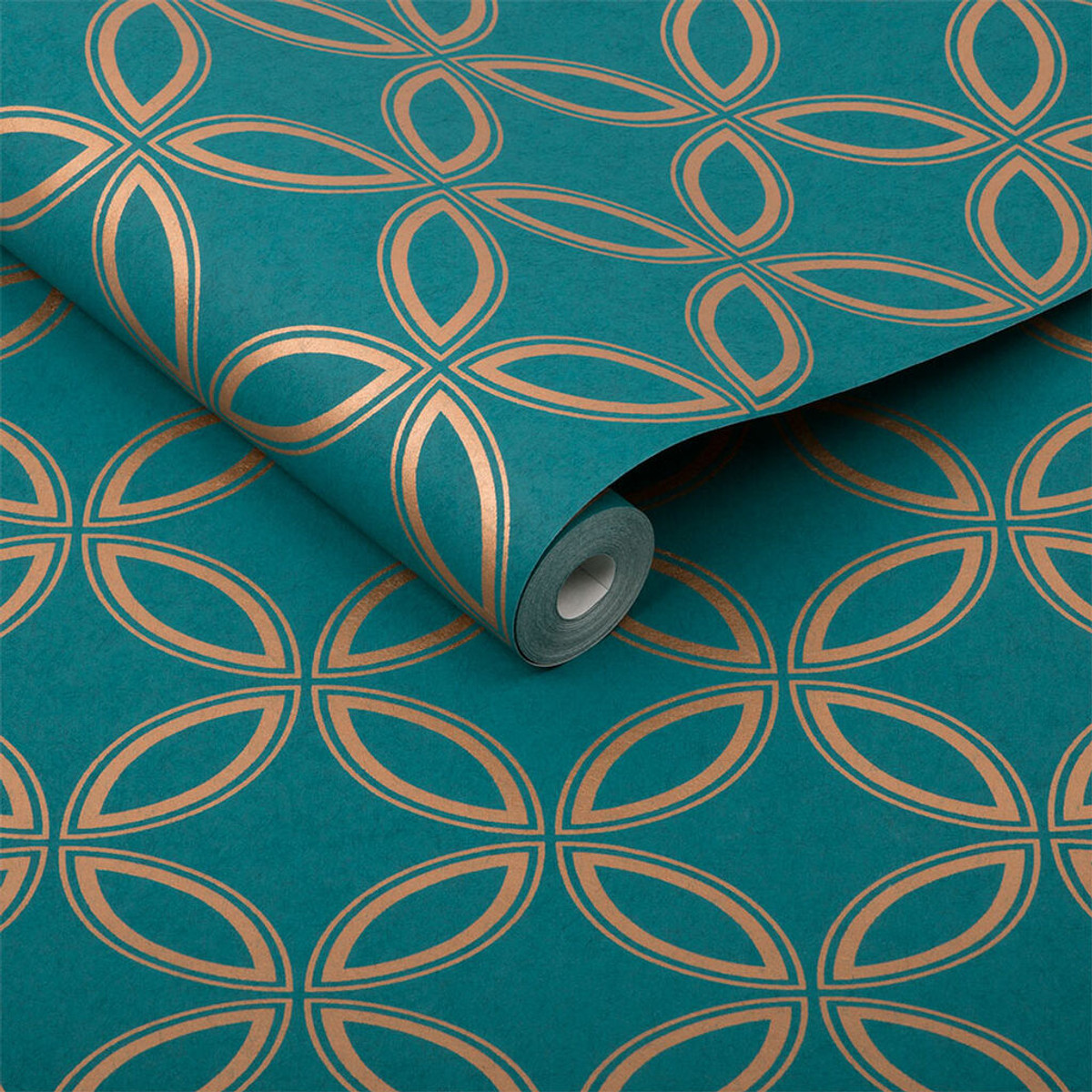 Eternity Teal and Copper Wallpaper