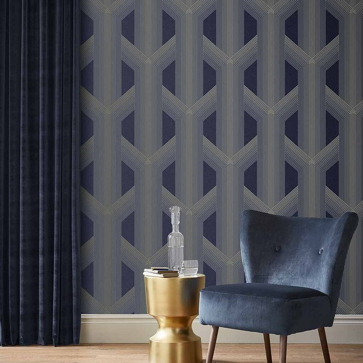 Lagom Geo Navy & Gold Wallpaper