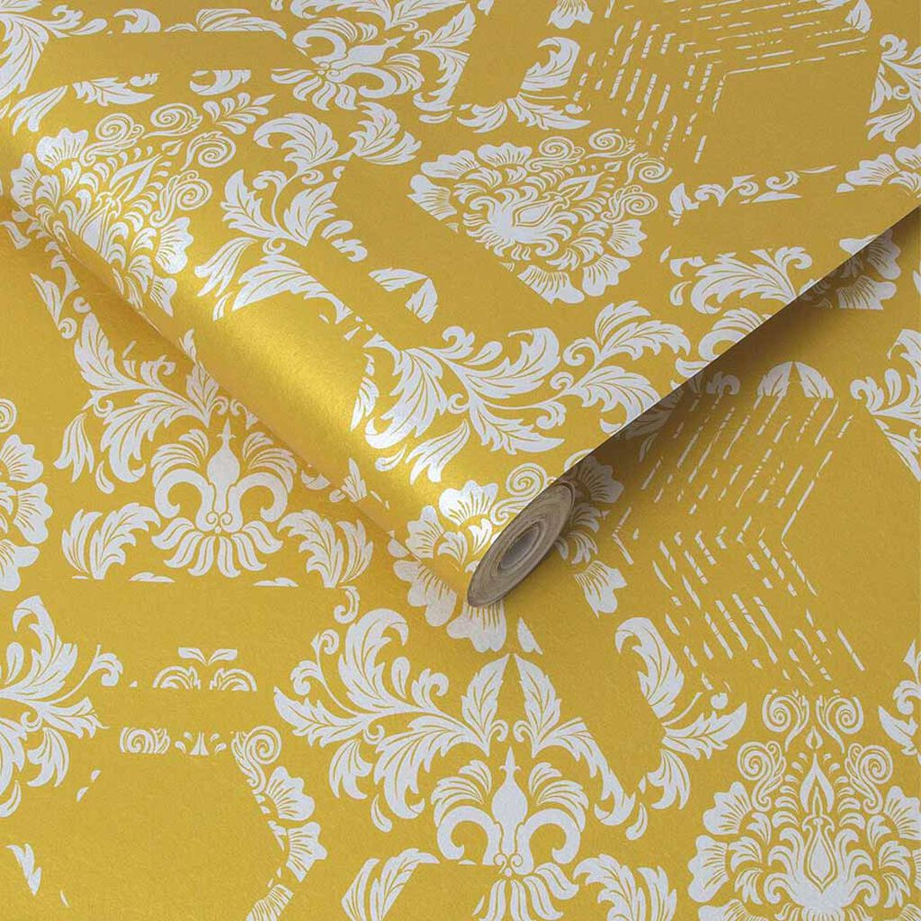 Geo Damask Yellow Wallpaper Yellow Wallpaper Graham & Brown