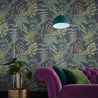 Midsummer Fern Navy Wallpaper