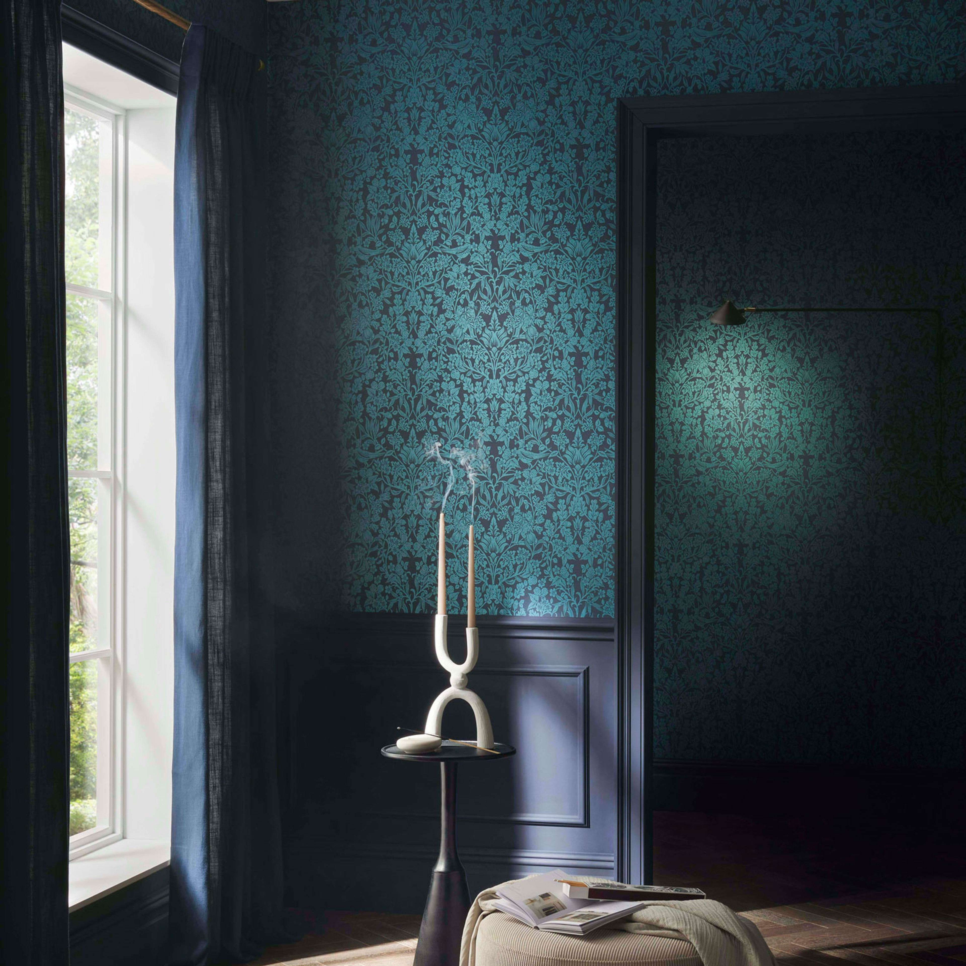 Hartley Damask groenblauw behang