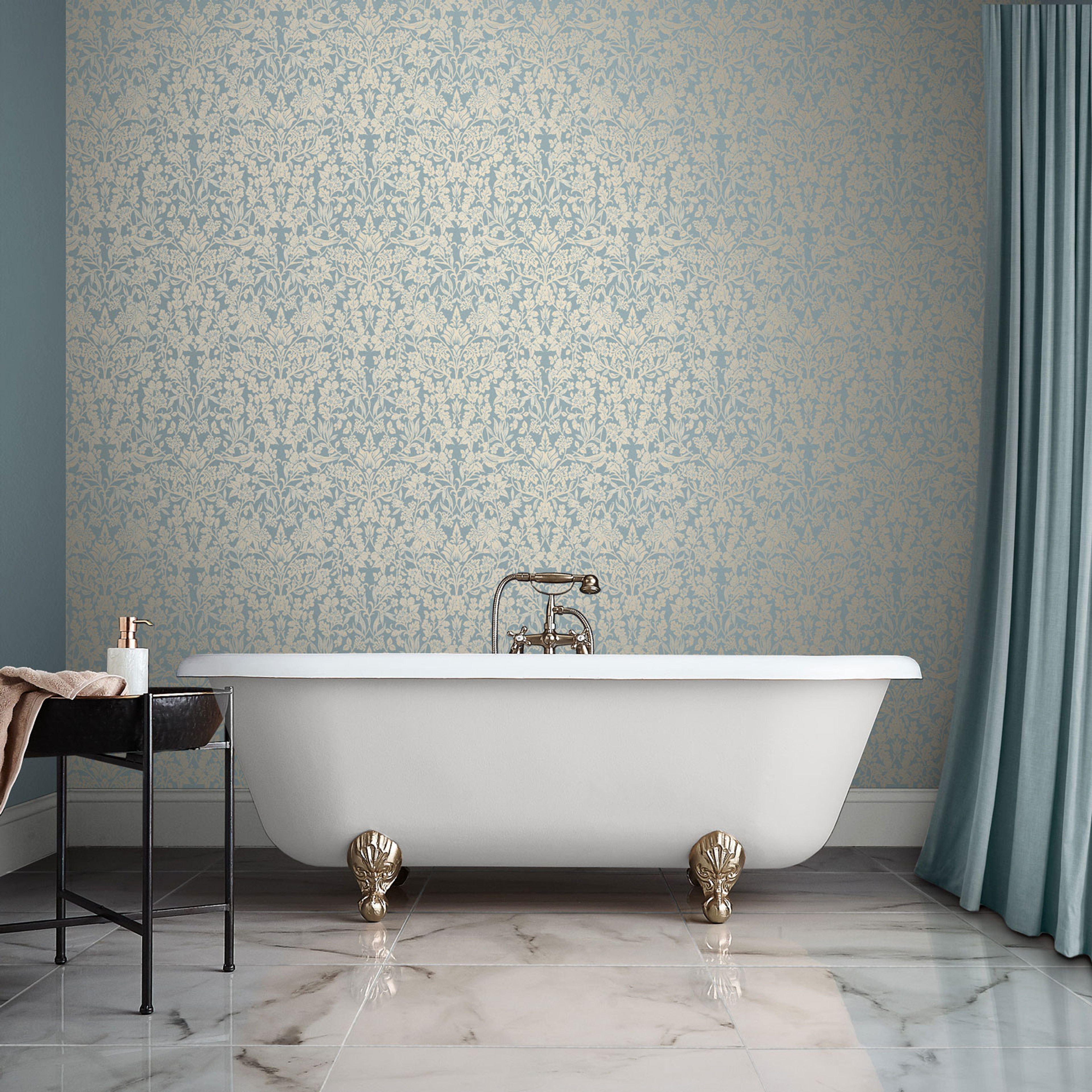 Hartley Damask Light Blue Wallpaper