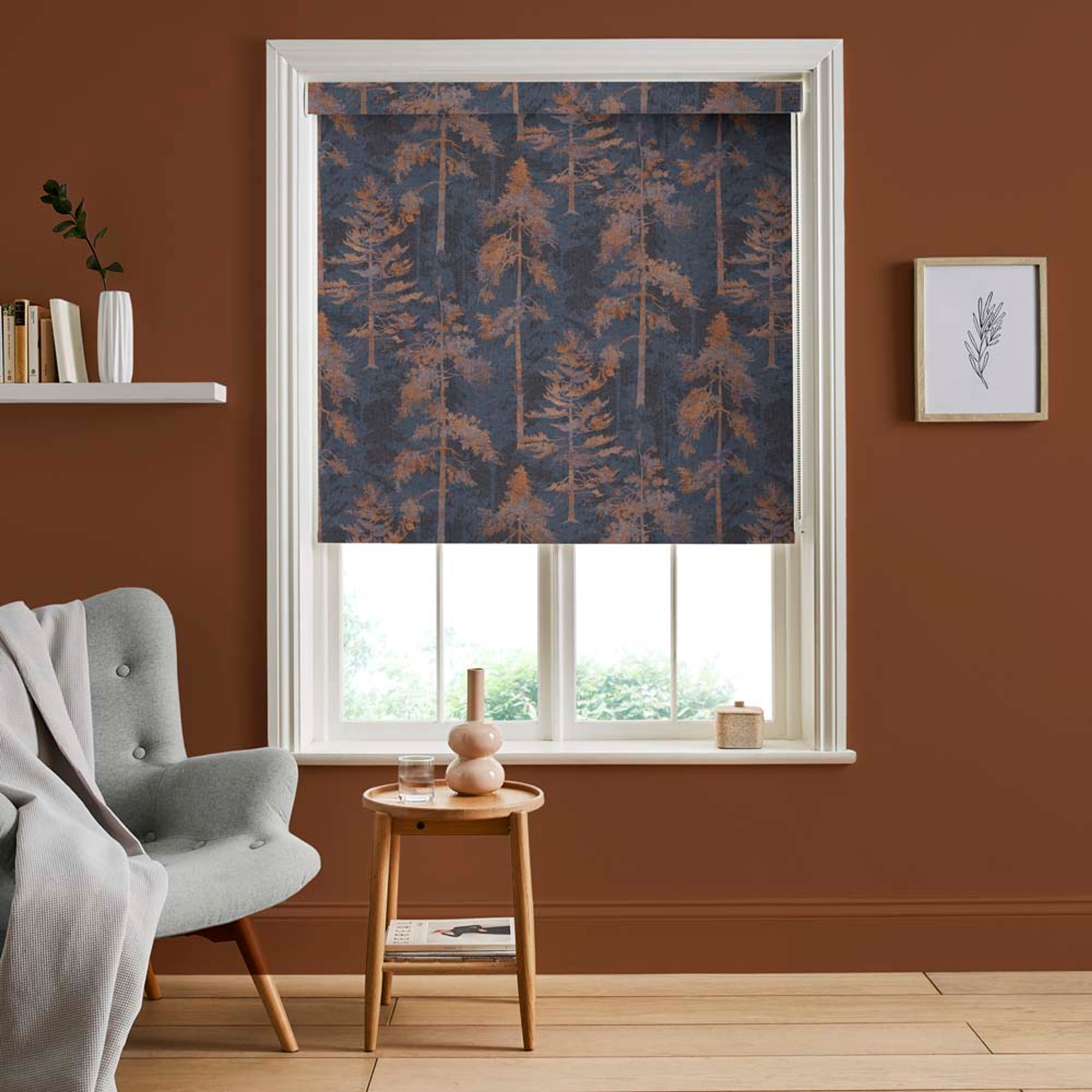 Norse Forest Navy & Bark Roller Blind