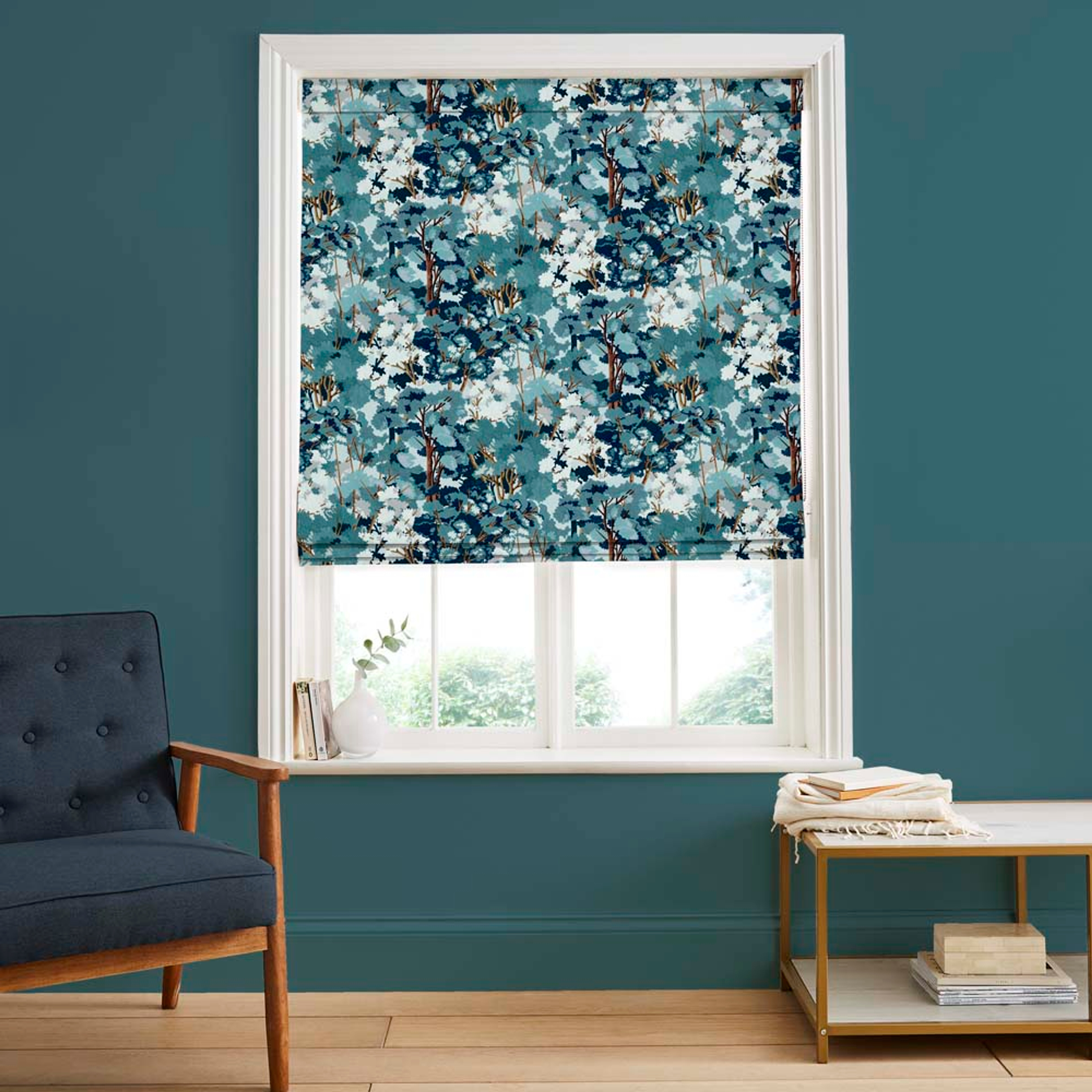 Folklore Tree Blue Roman Blind